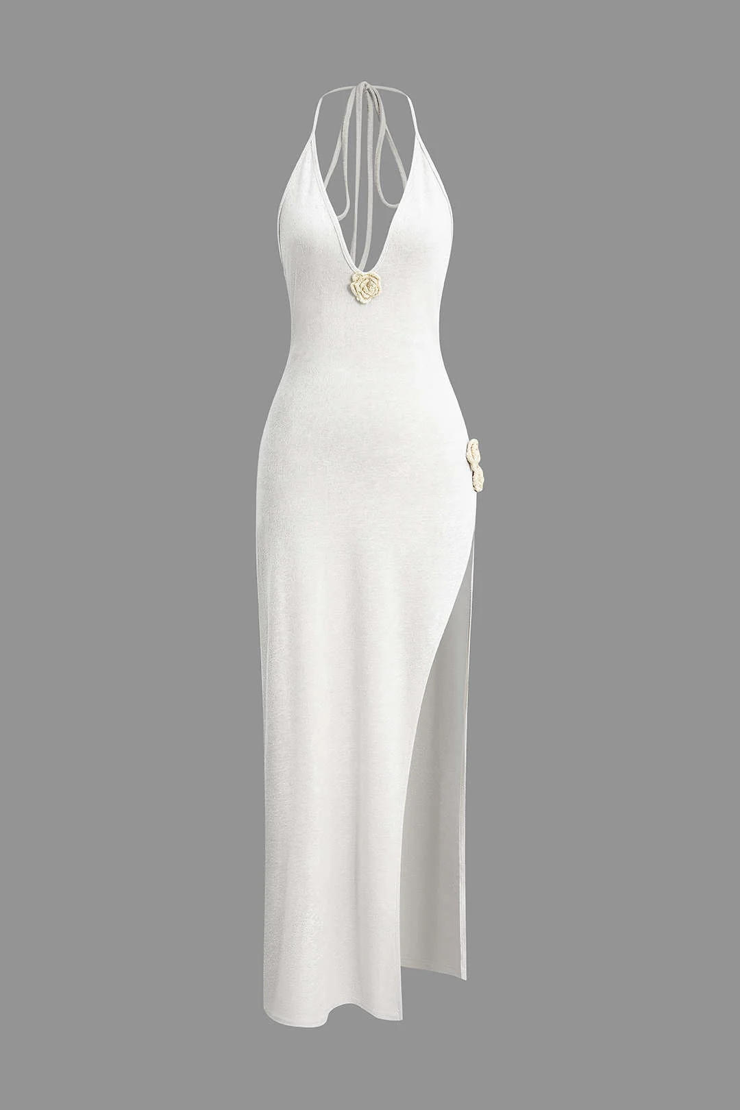 3D Floral V-Neck Backless Slit Maxi Dress - Image 4