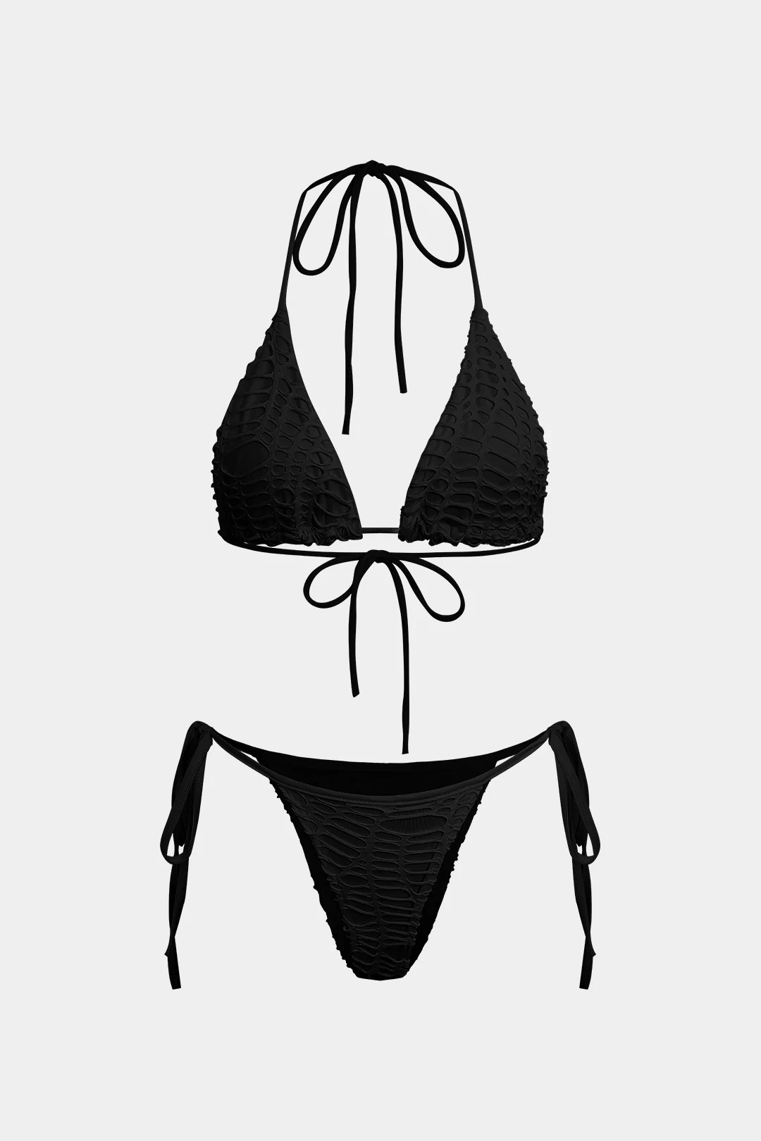 Textured Halter Neck Bikini And Open Knit Cover Up Set - Image 10
