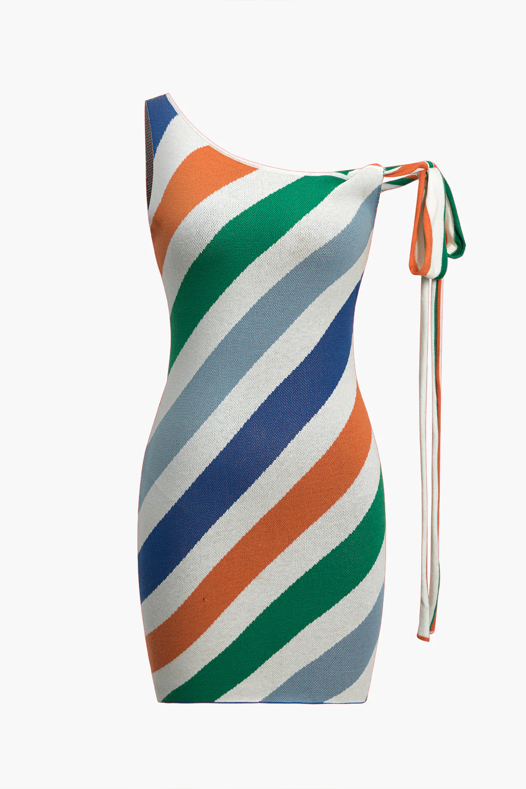 Color Block Stripe Print  Knit Knotted Mini Dress - Image 2