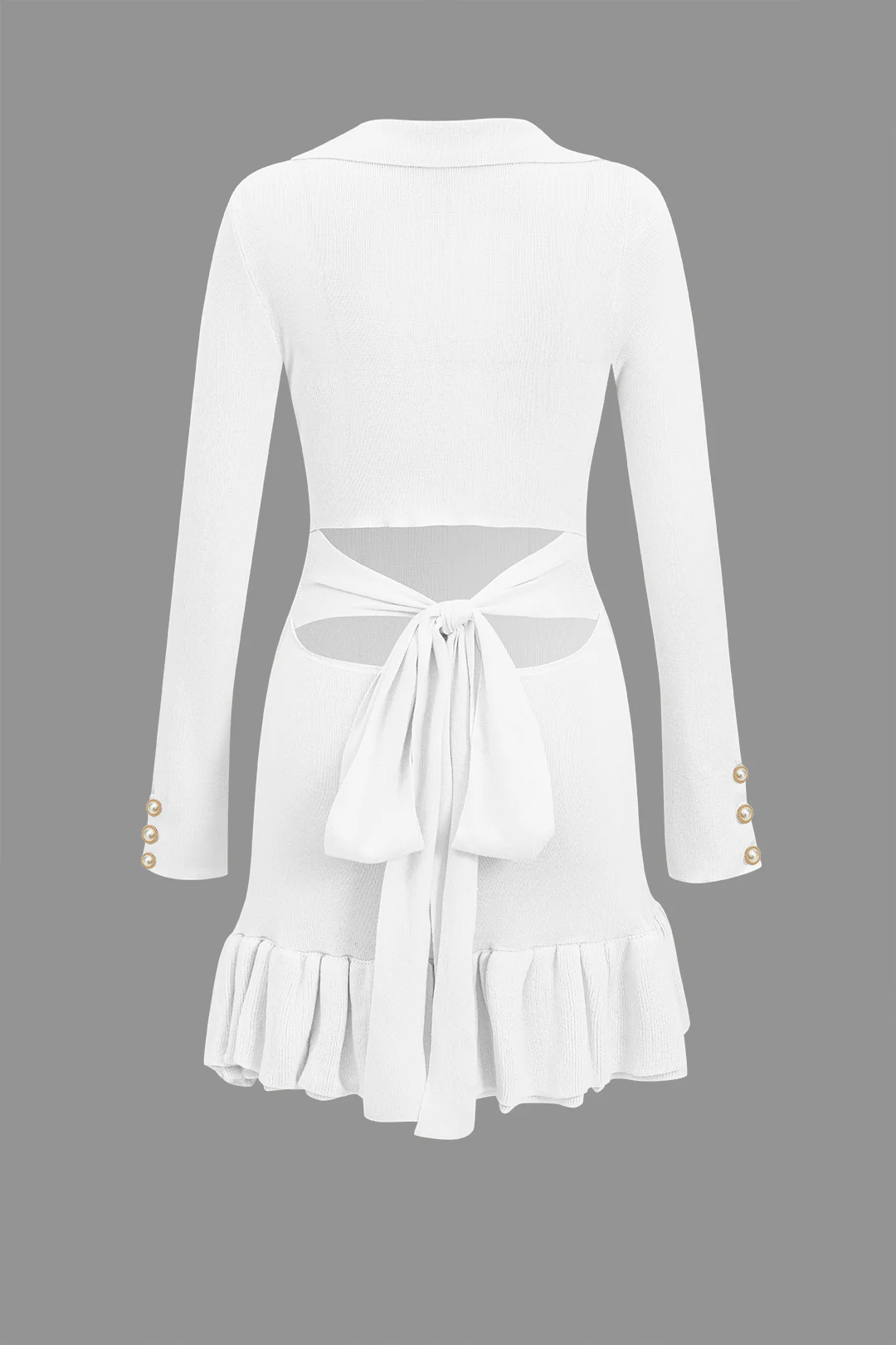 Contrast Knit Bowknot Back Pleated Mini Dress - Image 10