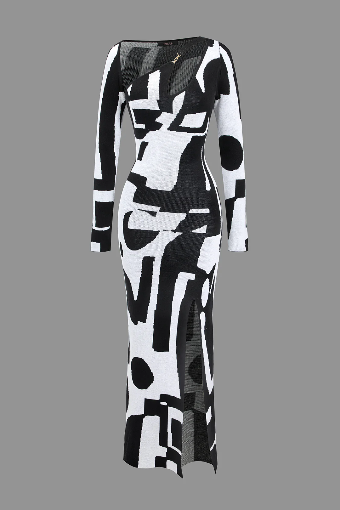 Color Block Cut Out Slit Long-Sleeve Sweater Dress - Image 2