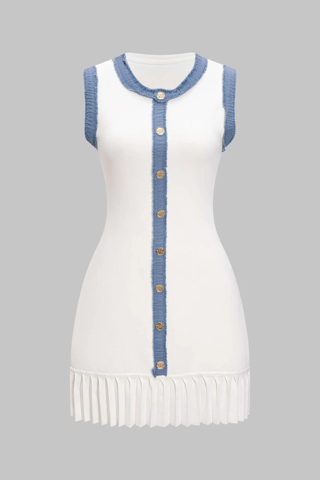 Knit Metallic Button Patchwork Sleeveless Sweater Dress