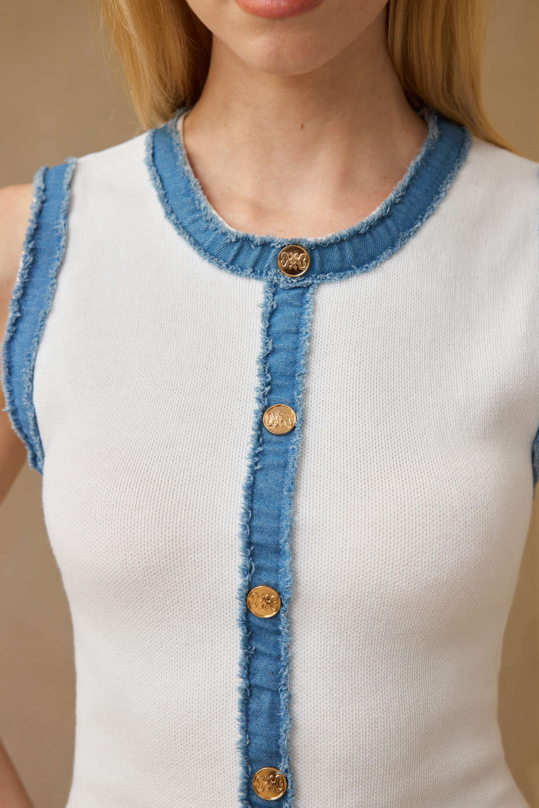 Knit Metallic Button Patchwork Sleeveless Sweater Dress - Image 7