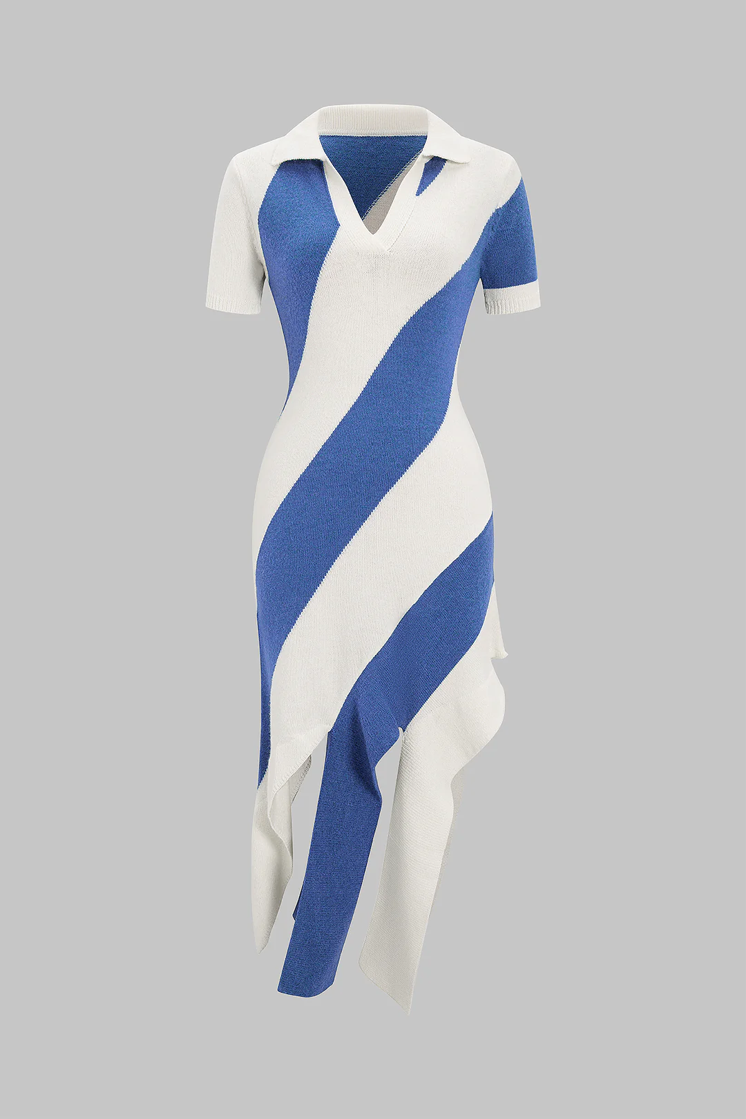 Knit Contrast Polo Collar Short Sleeve Dress - Image 6