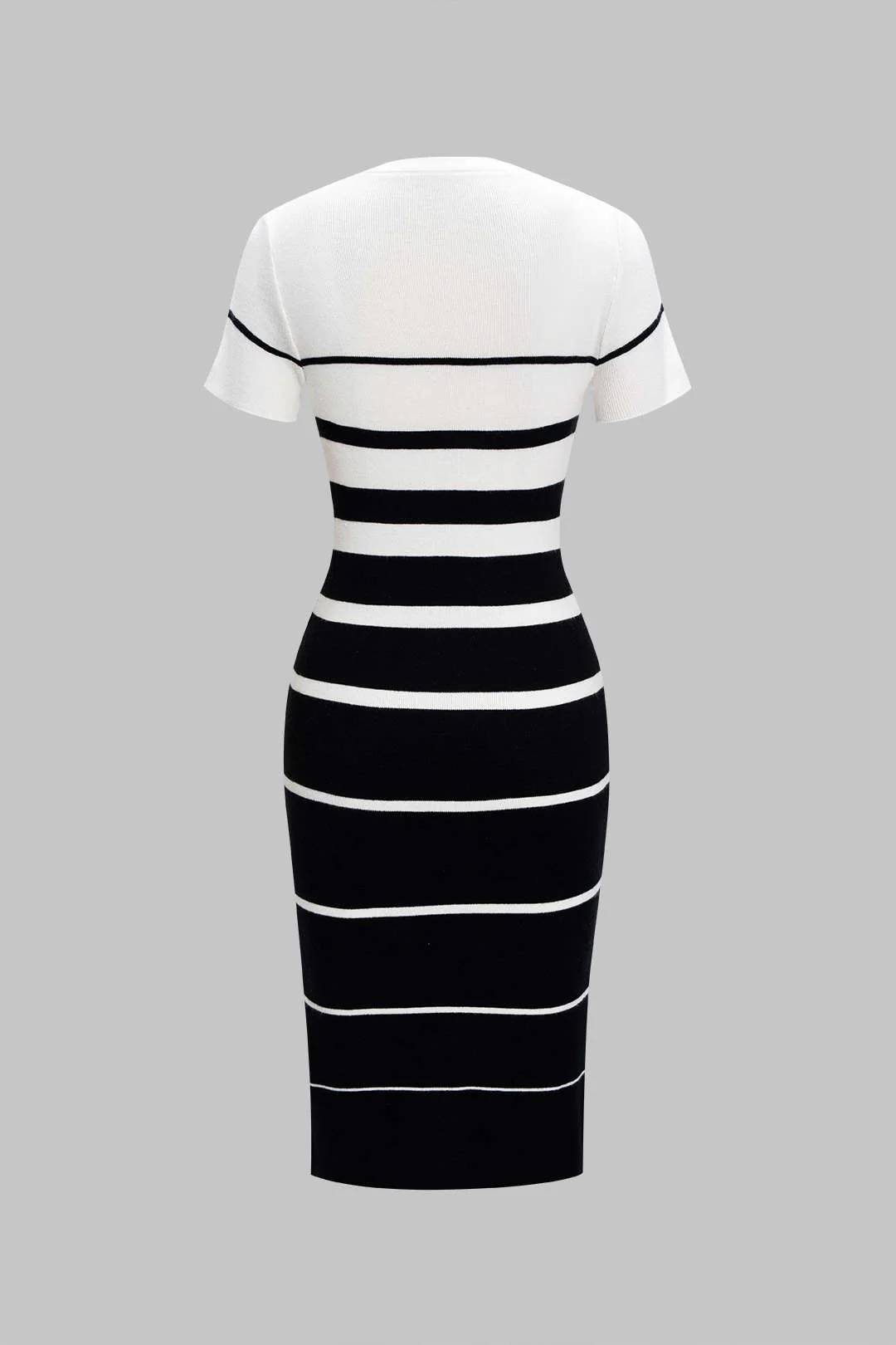 Knit Contrast Stripes Print Round Neck Short Sleeve MIni Dress - Image 2
