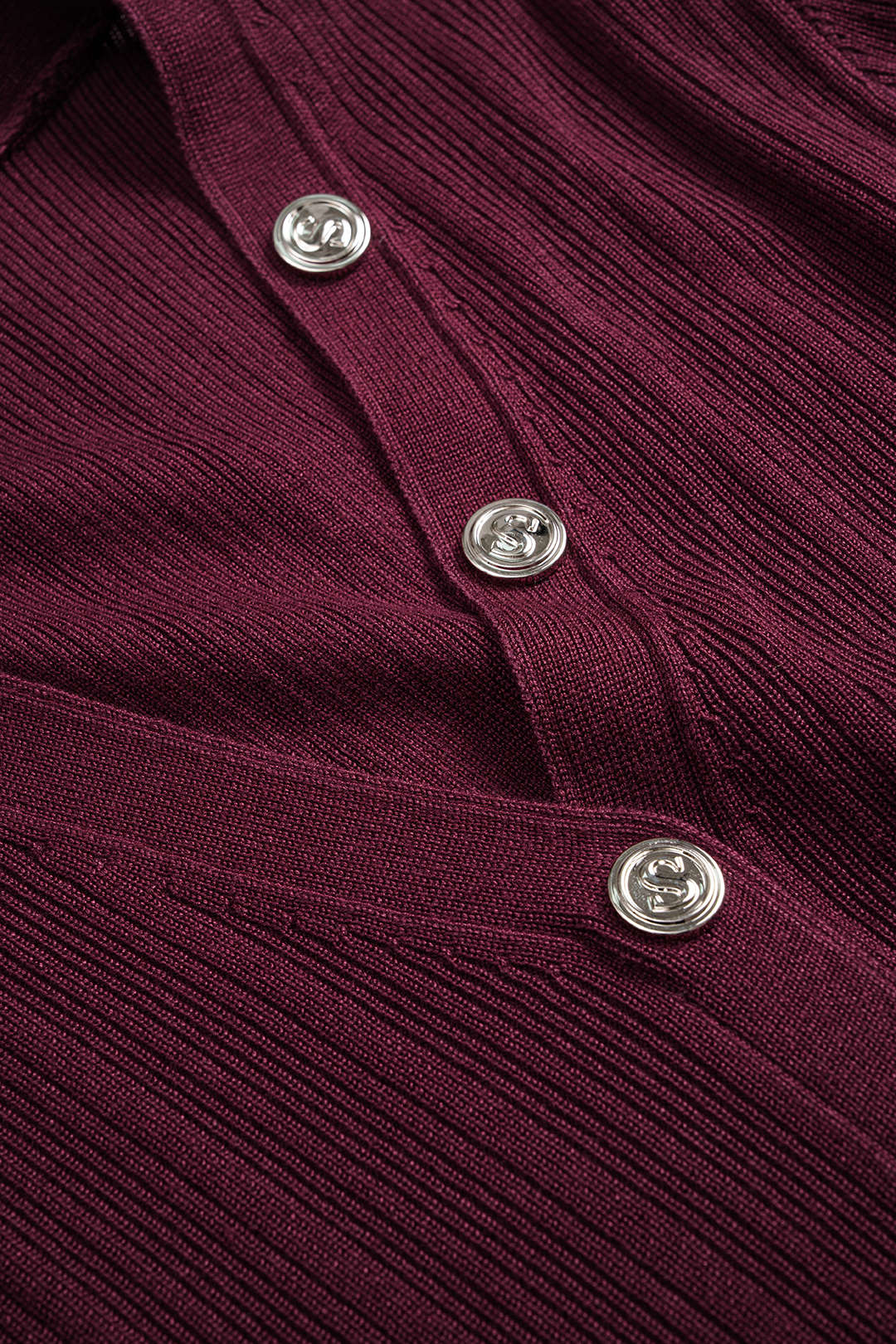 Knit Button V-Neck Long Sleeve Dress - Image 3