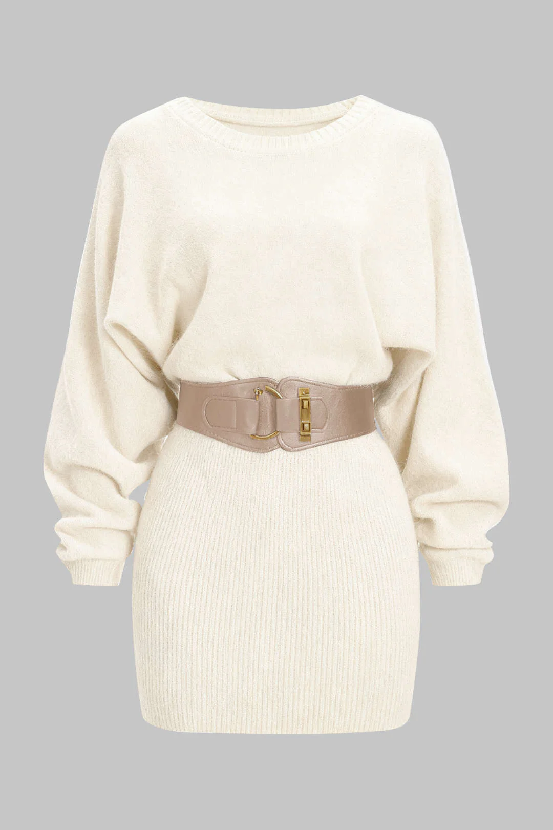 Knit Belted Batwing Long-Sleeve Dress - Image 10