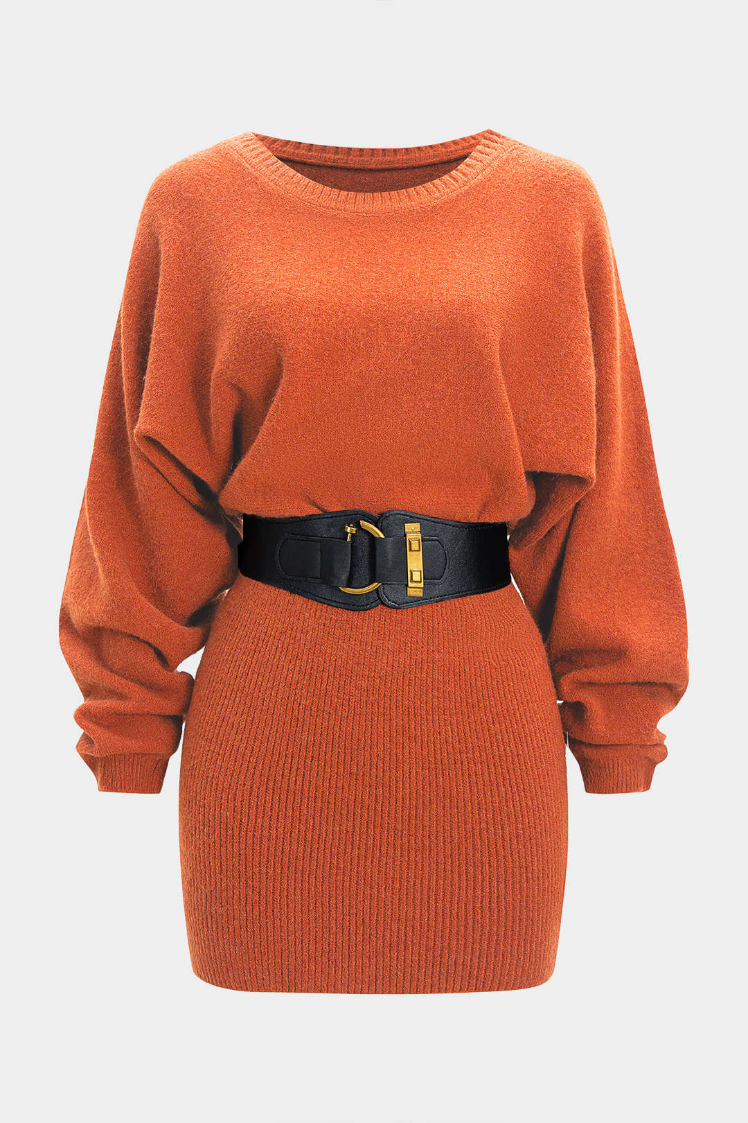 Knit Belted Batwing Long-Sleeve Dress - Image 9