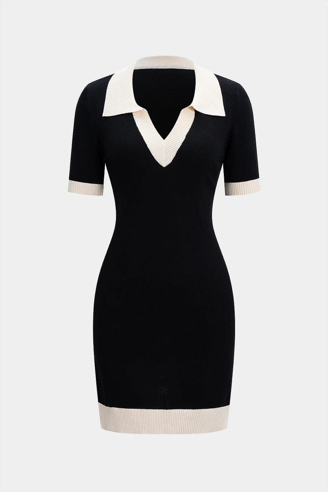 Knit Contrast Binding V-Neck Short Sleeve Dress