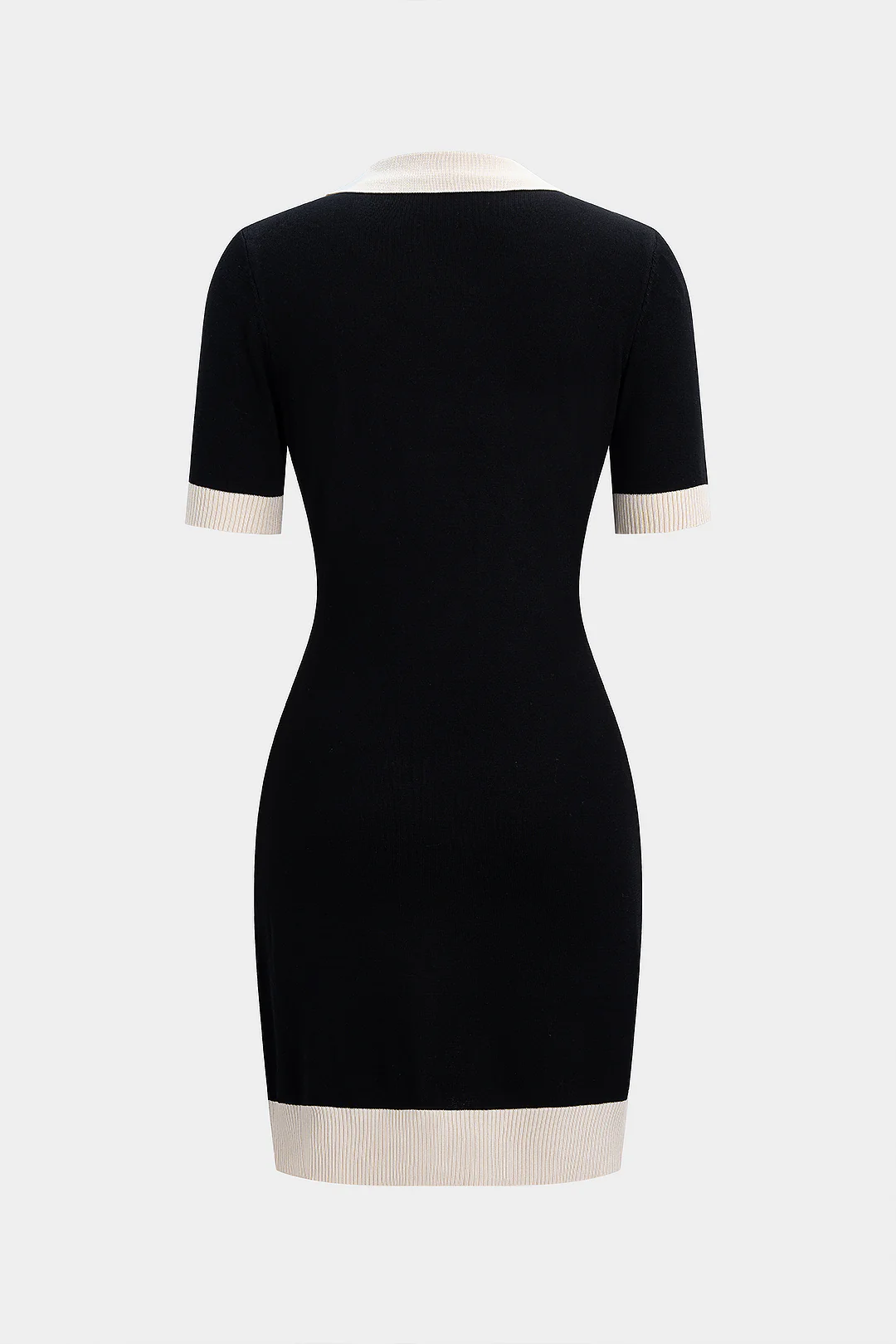 Knit Contrast Binding V-Neck Short Sleeve Dress - Image 2