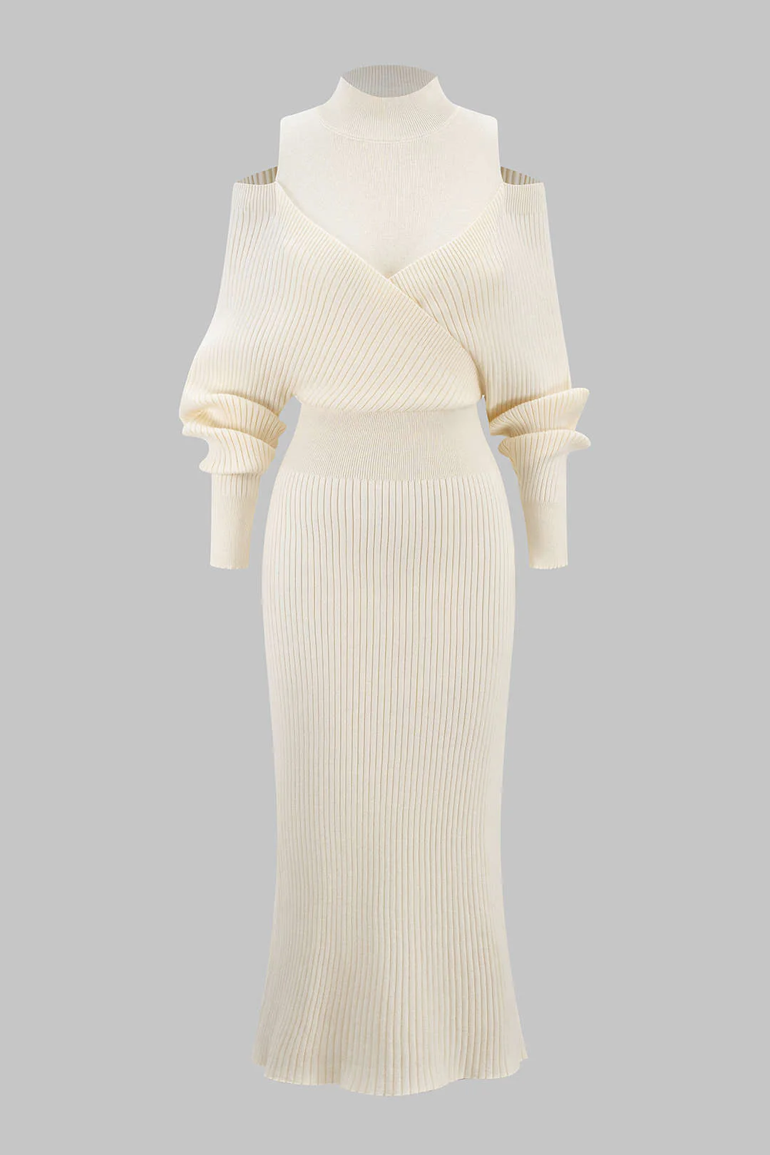 Knit Mock Neck Cut Out Ribbed Long Sleeve Dress - Image 6