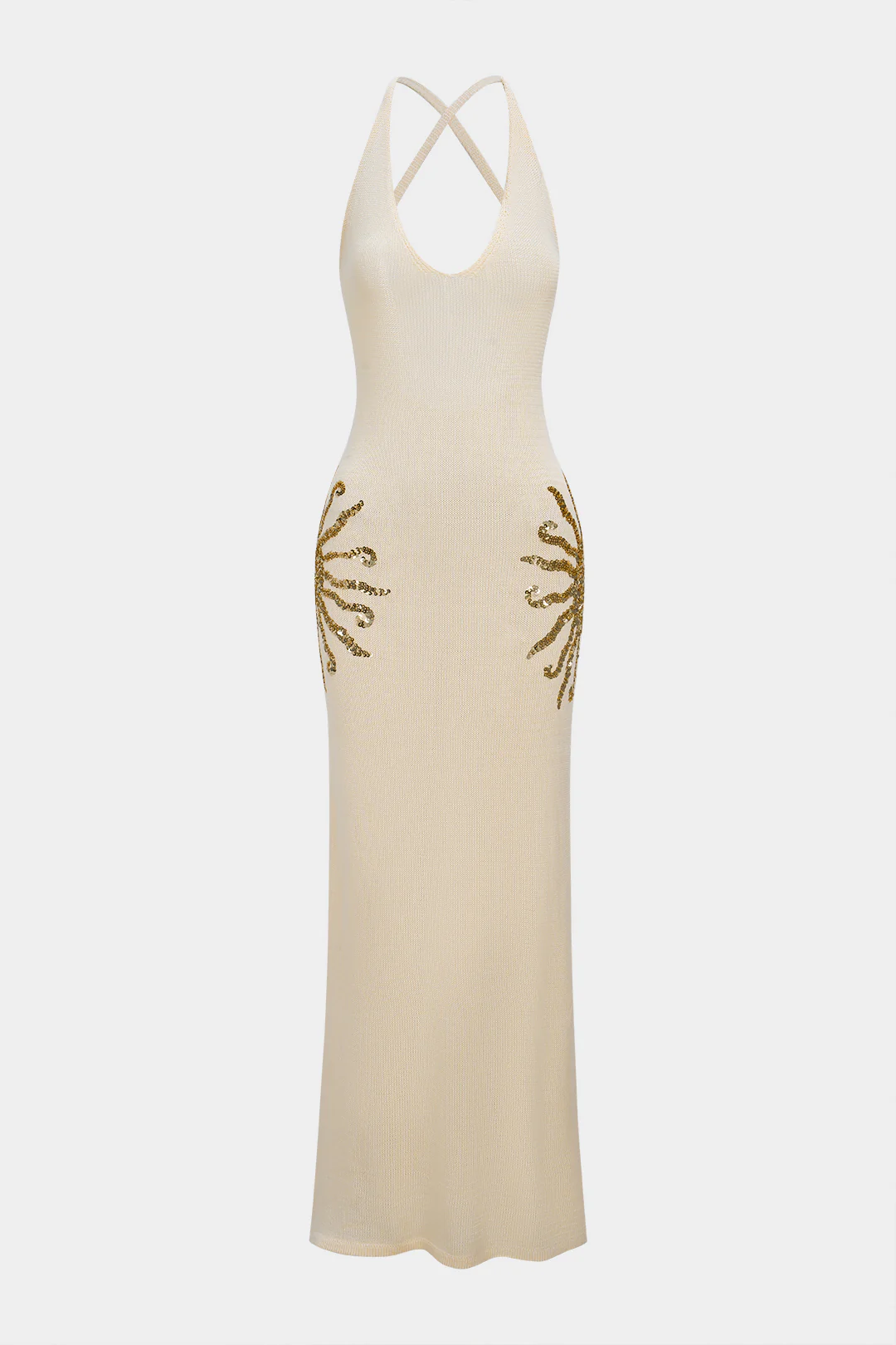 Knit Sequin Crossed Backless Sleeveless Dress