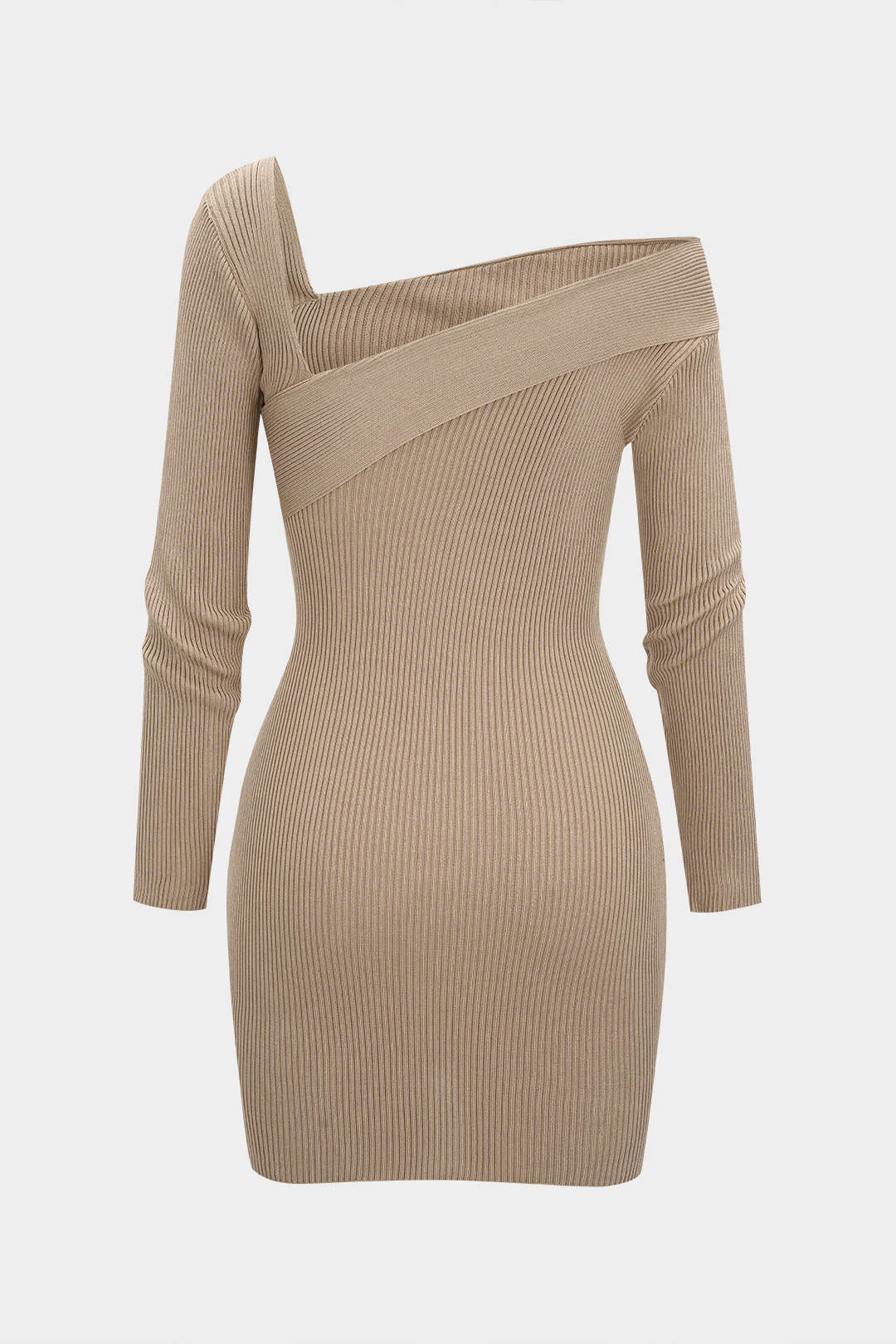 Knit Ribbed Asymmetrical Long Sleeve Mini Dress - Image 2