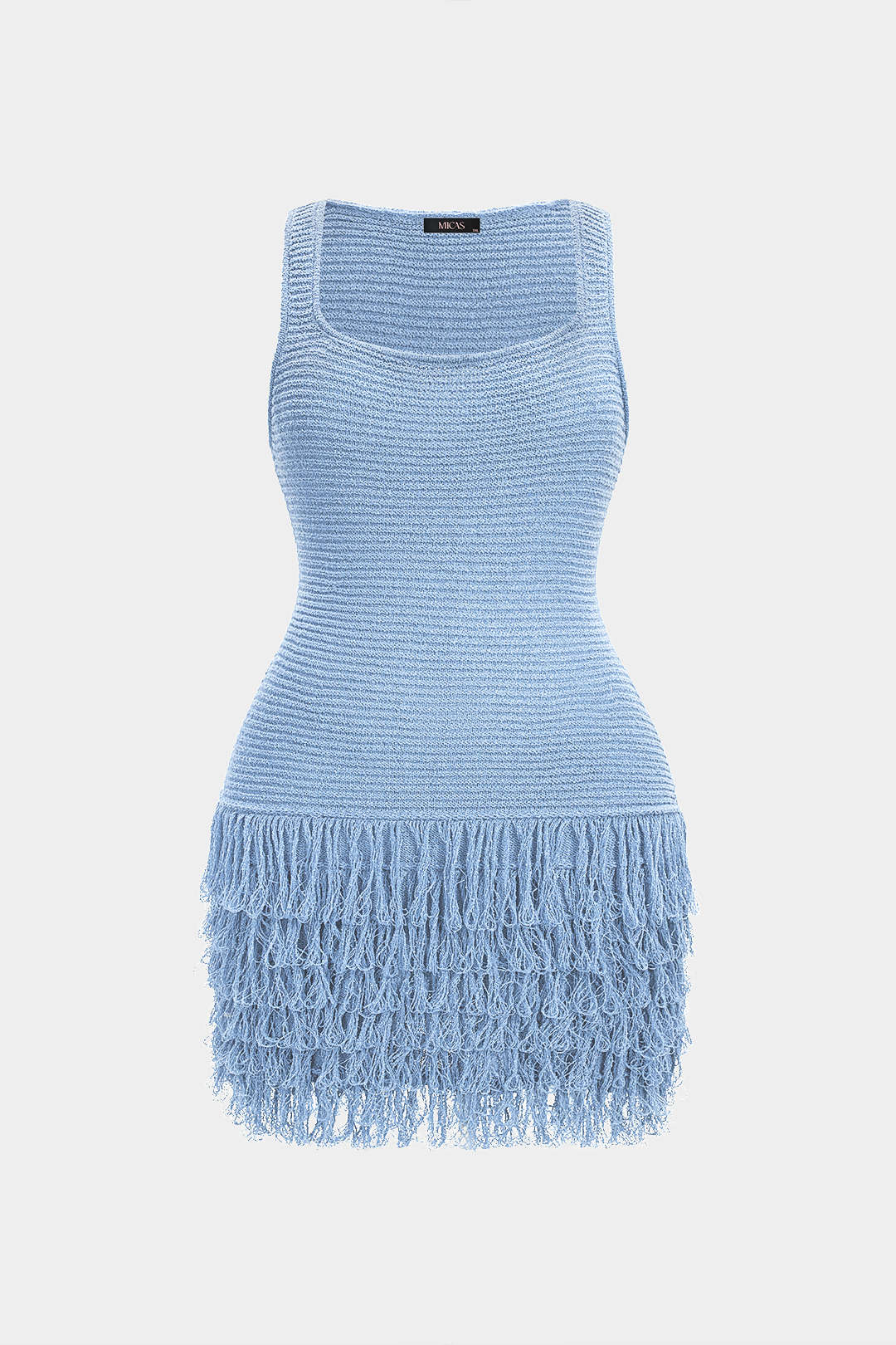 Plus Size Knit Square Neck Fringe Sleeveless Dress - Image 9