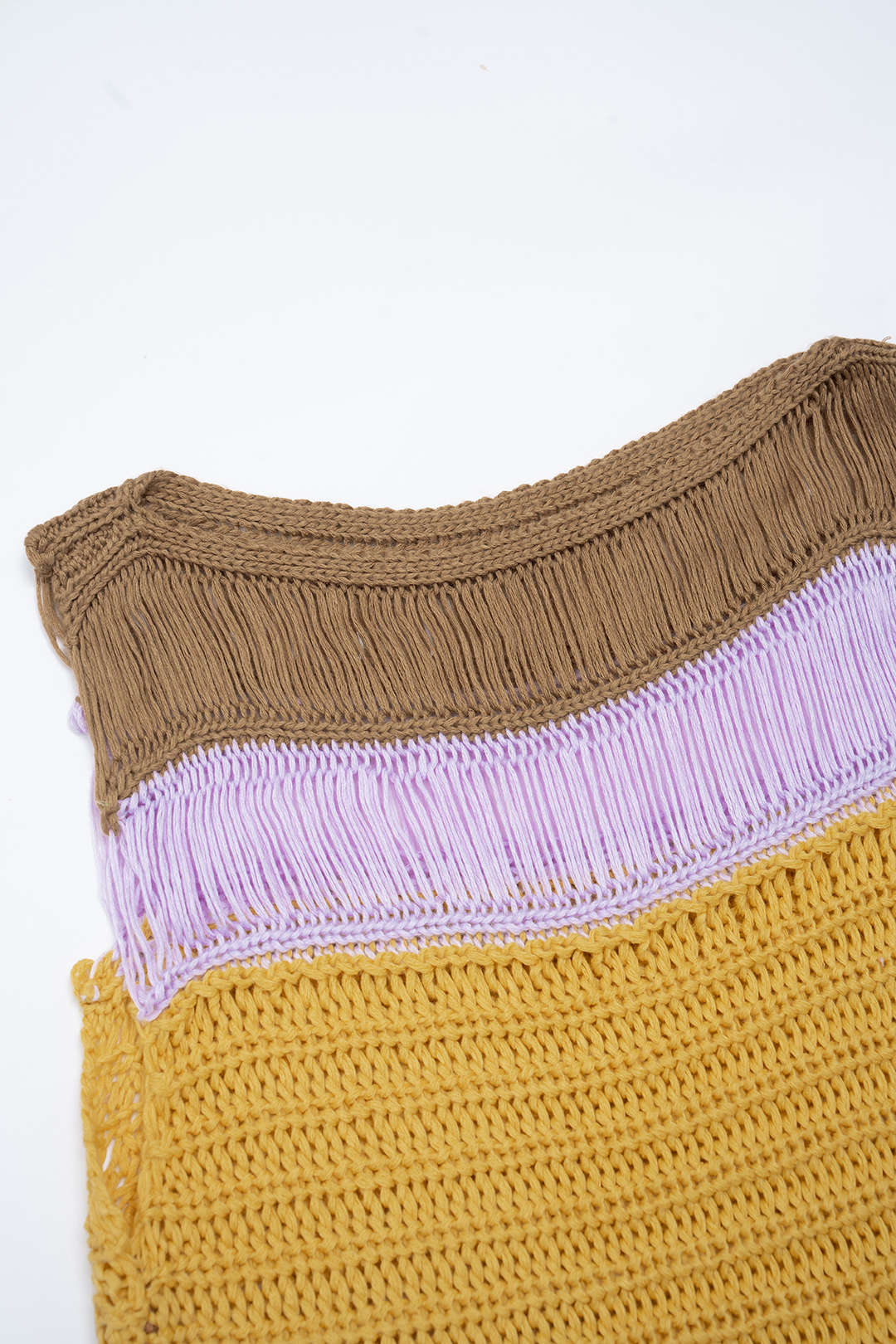 Knit Multicolor Round Neck Fringe Sleeveless Dress - Image 10