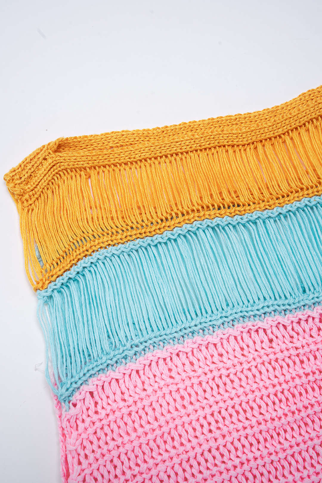 Knit Multicolor Round Neck Fringe Sleeveless Dress - Image 3