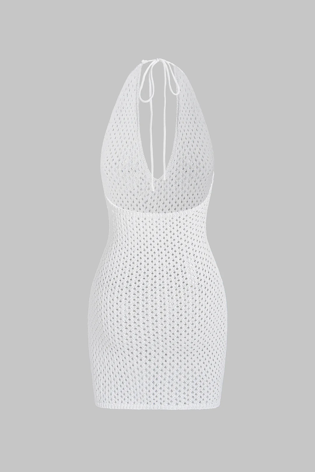 Knit Halter V-Neck Hollow Out Flower Sleeveless Mini Dress - Image 2
