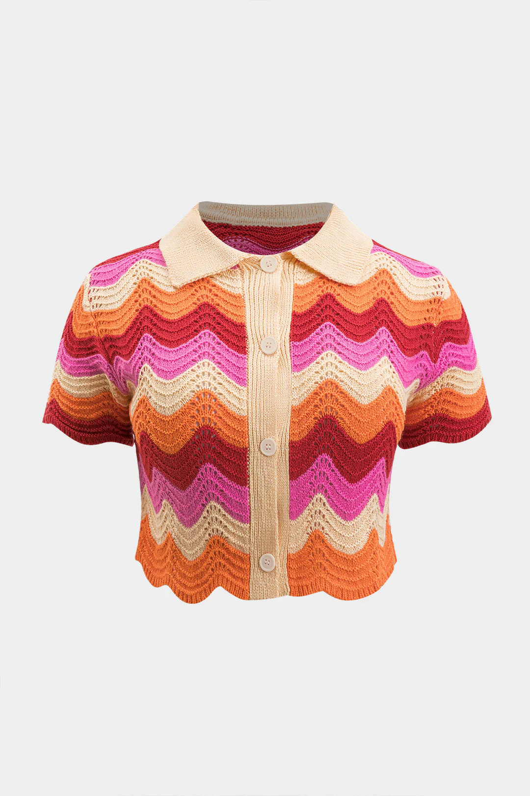 Plus Size Contrast Knit Cut Out Button Short-Sleeve Top