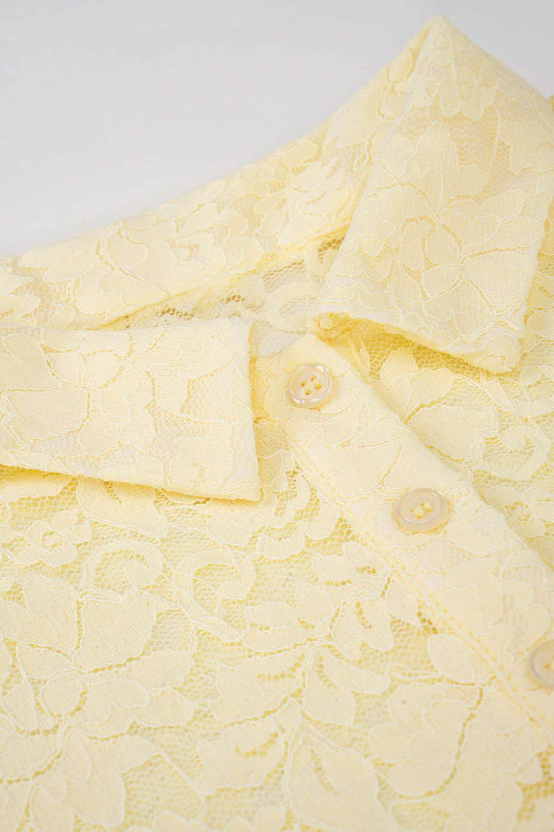 Knit Patchwork Floral Lace Polo Collar Short-Sleeve Top - Image 3