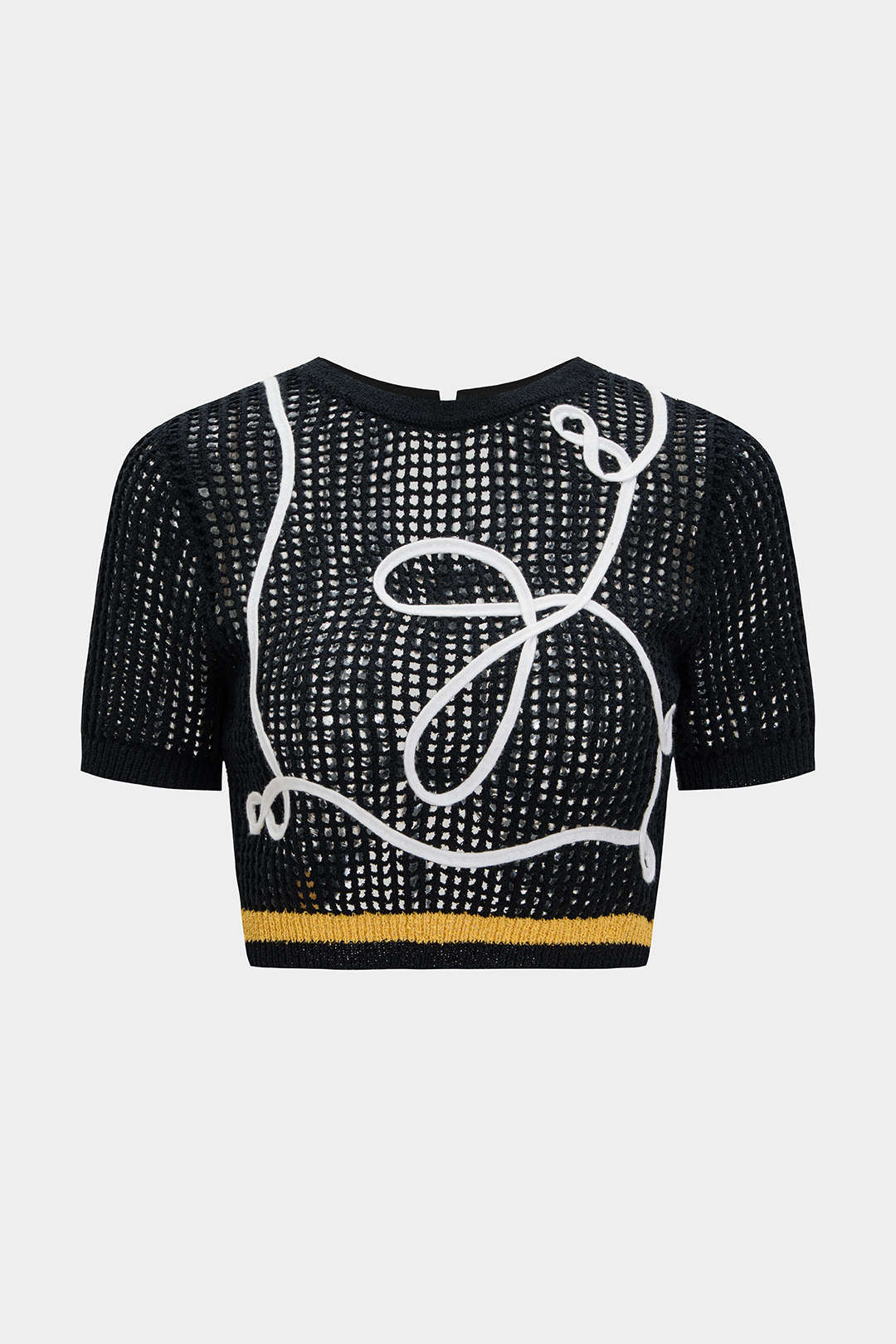 Knit 3D Embroidery Print Contrast Tie Back Short-Sleeve Top - Image 6