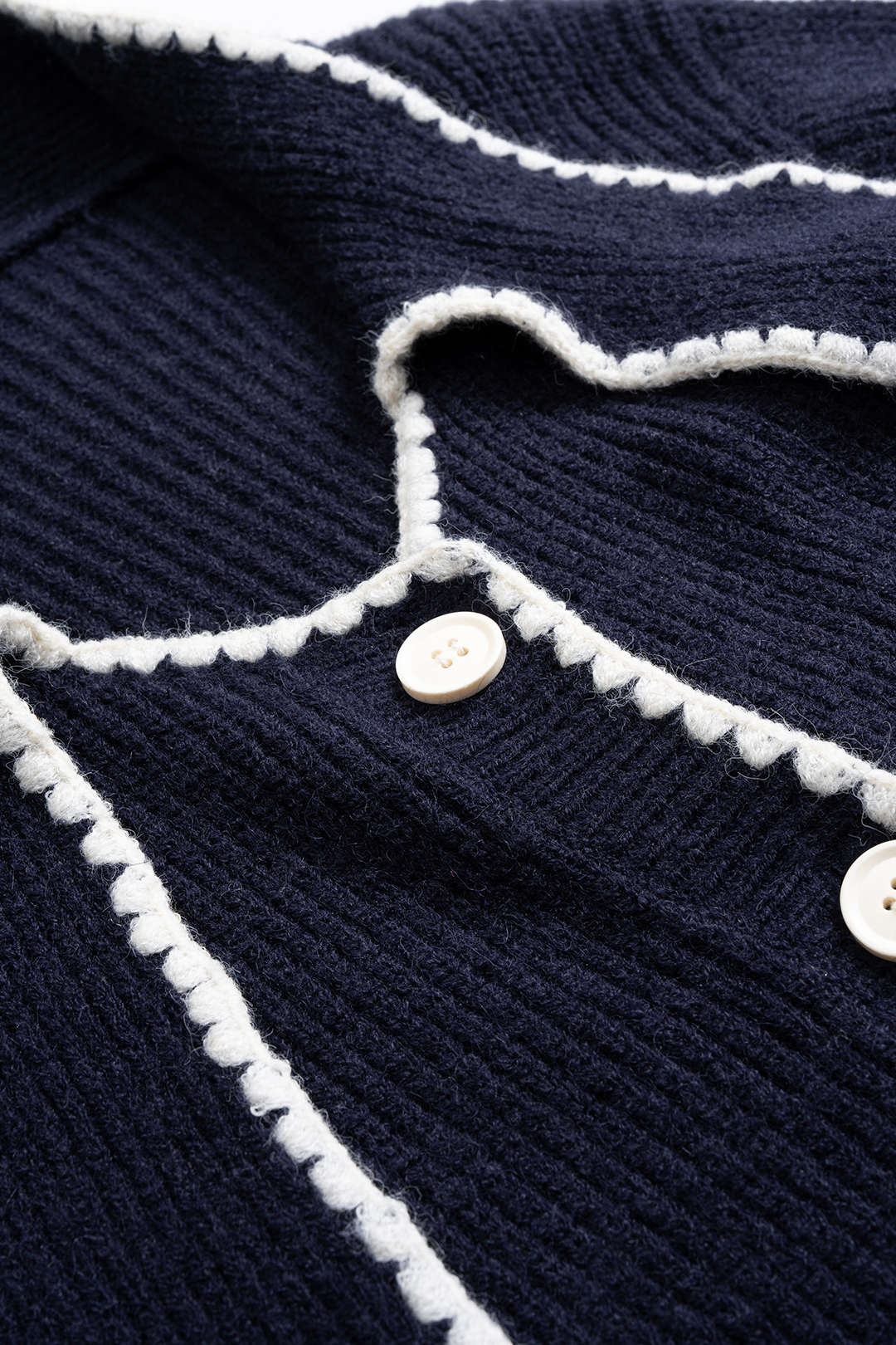 Knit Contrast Button Tie-Up Cardigan - Image 3