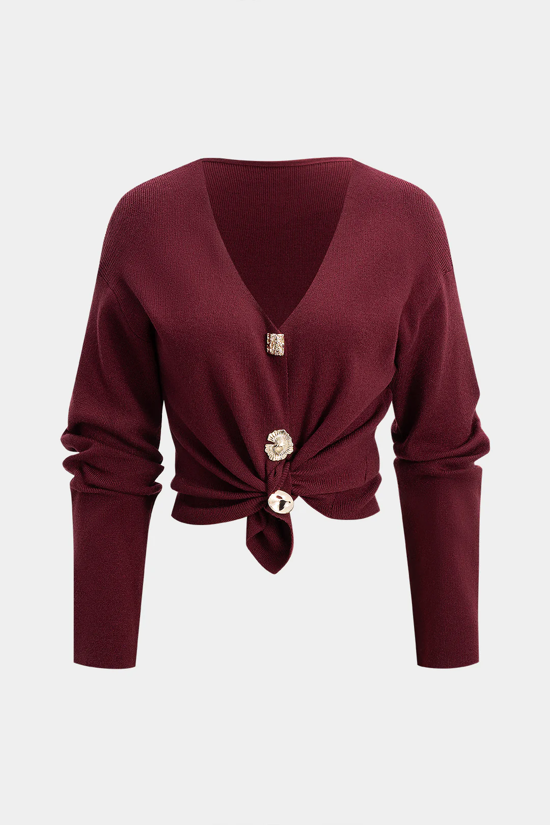 Knit Metallic Button V-Neck Cardigan