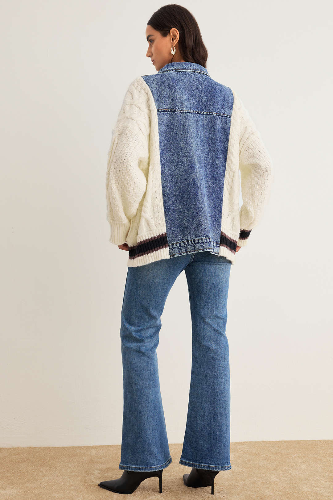 Knit Denim Patchwork Sweater Cardigan - Image 4
