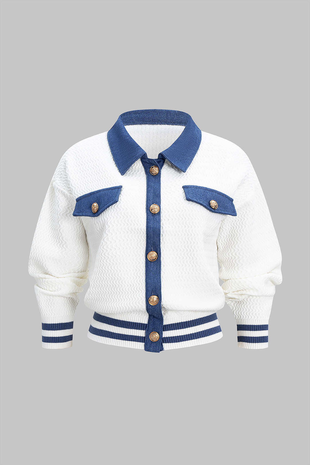Knit Metallic Button Contrast Sweater Cardigan - Image 2