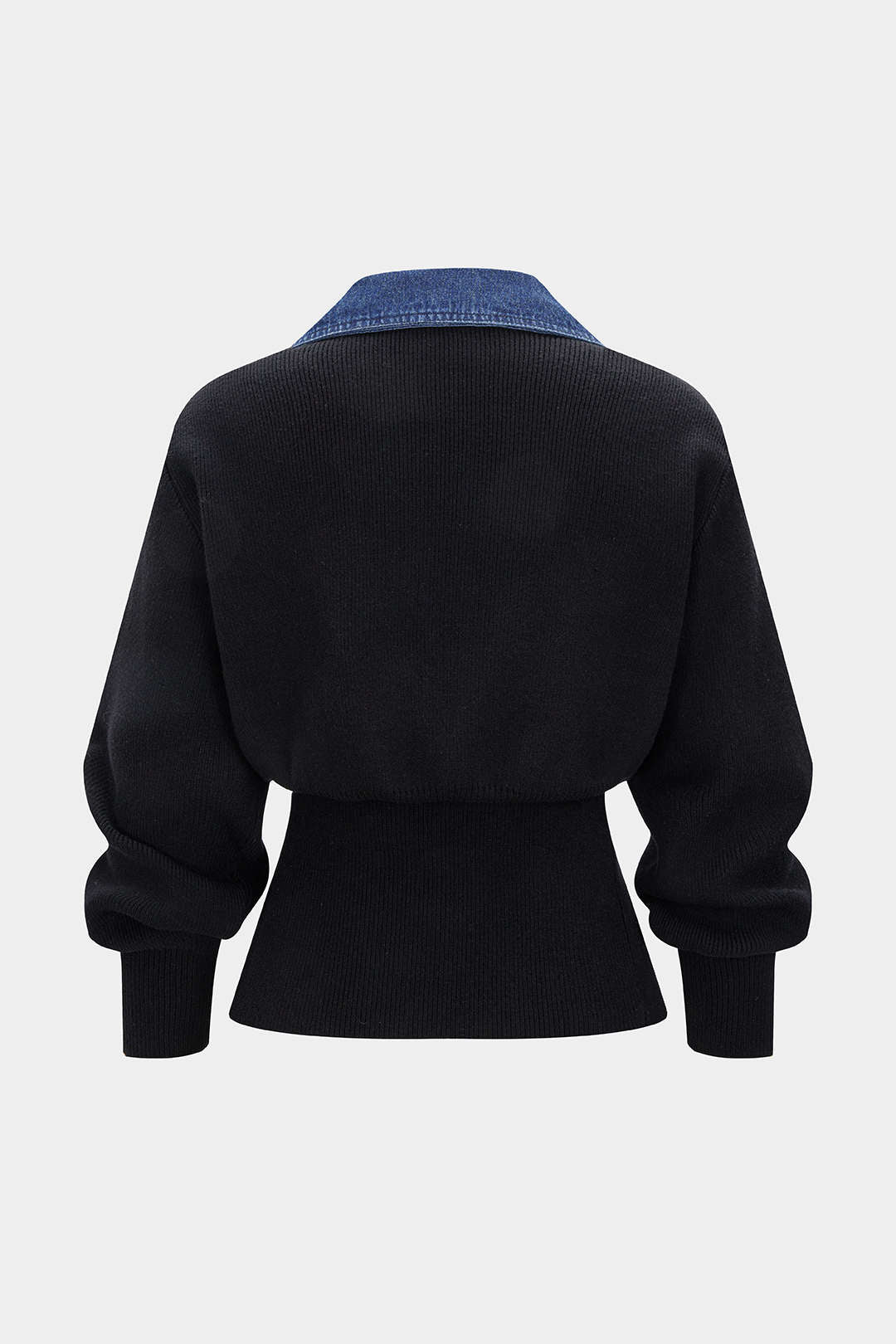 Knit Corset Waist Washed V-Neck Ruched Patchwork Cardigan - Image 2