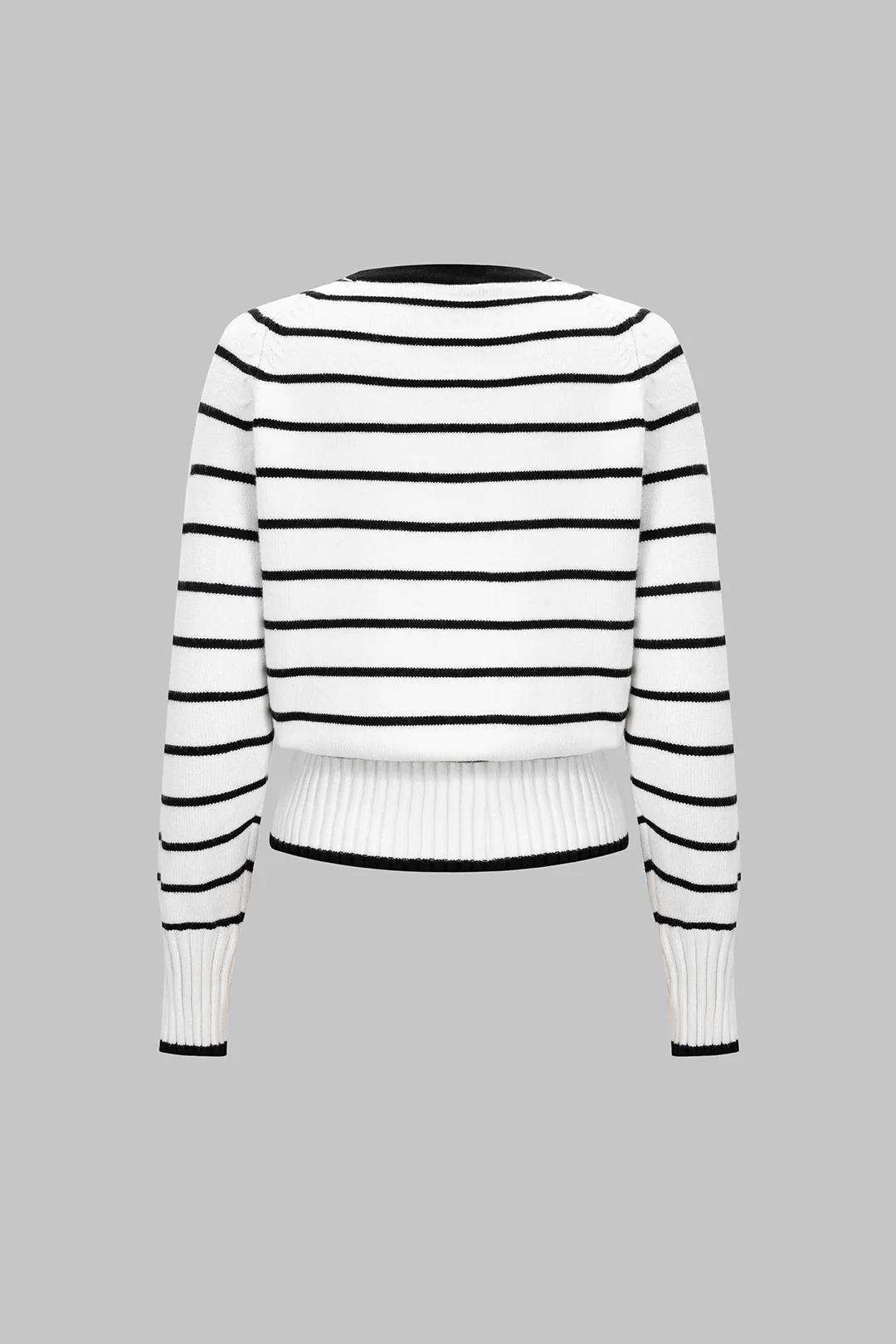 Knit Contrast Stripes Print V-Neck Button Cardigan - Image 5