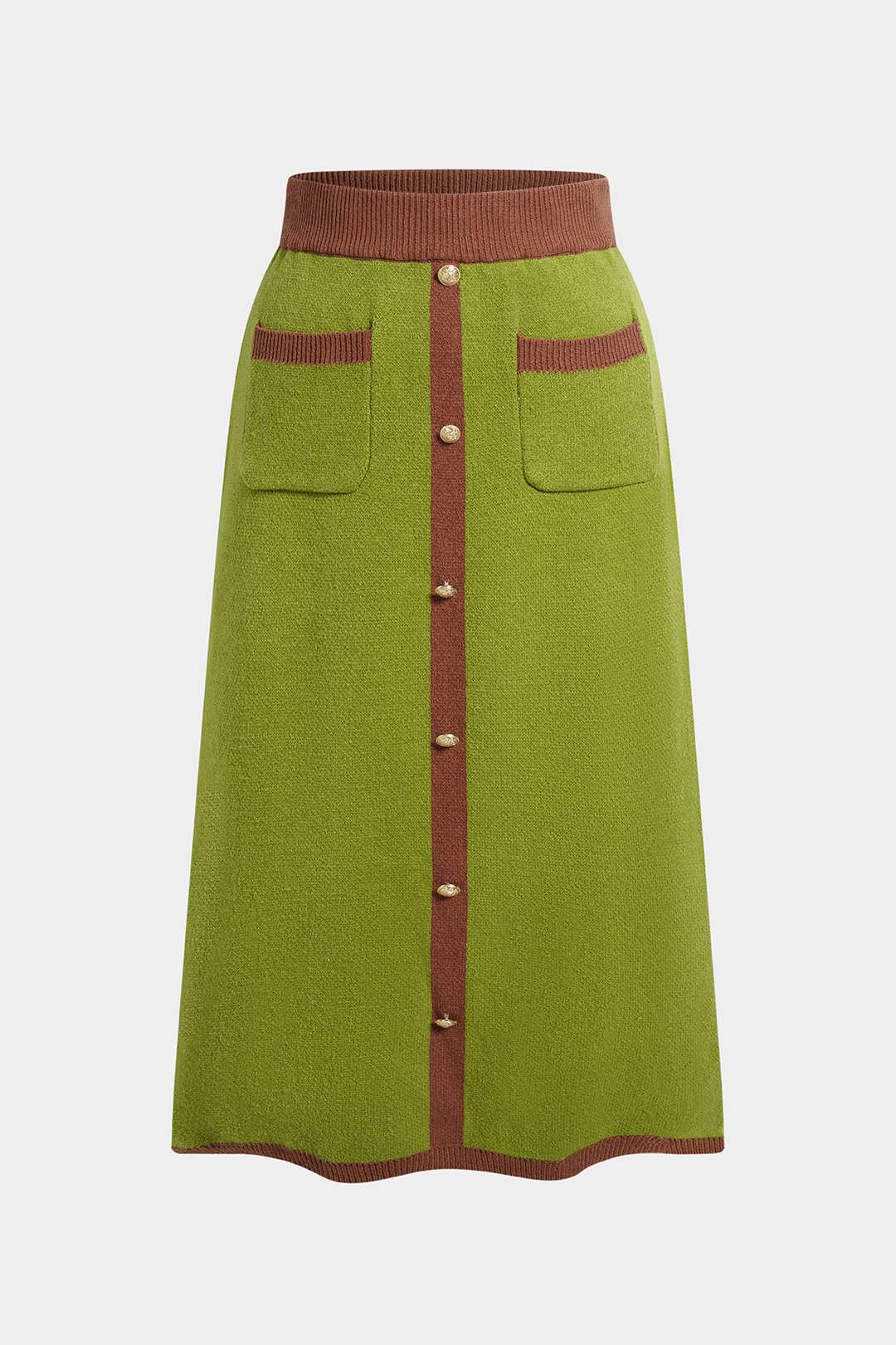 Plus Size Knit Contrast Button High Waist Skirt