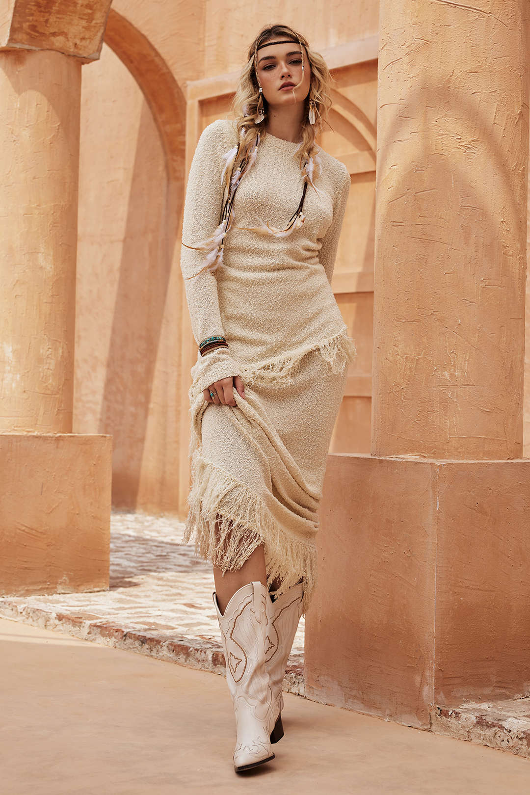 Solid Sweater Fringe Maxi Skirt - Image 6