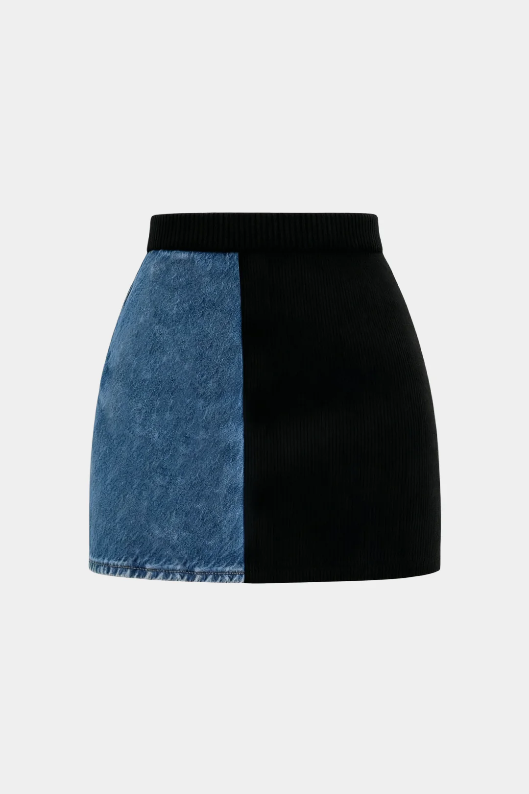 Knit Denim Patchwork Metallic Eyelet Mini Skirt - Image 2