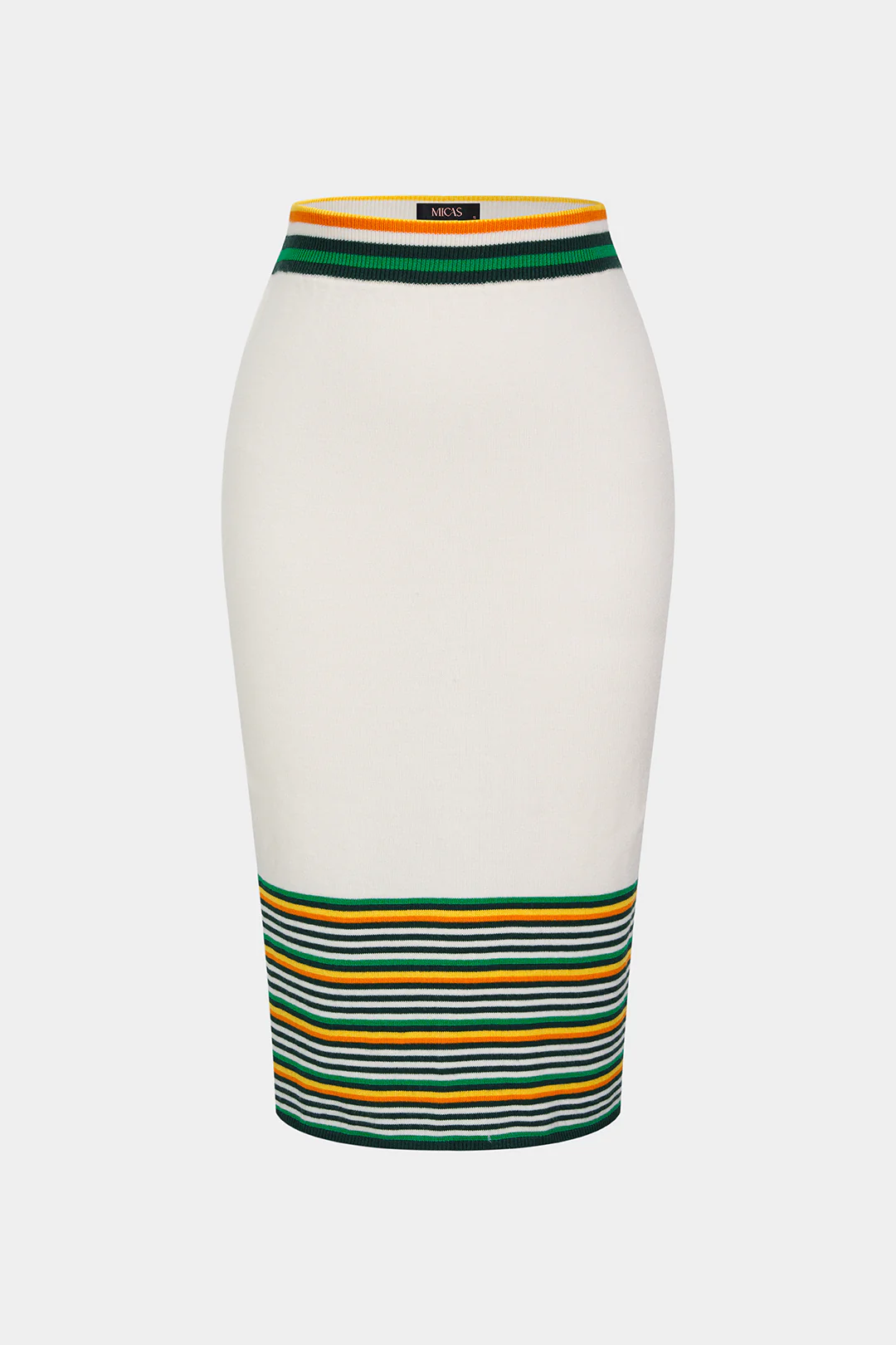 Knit Stripes Contrast Print Slit Skirt