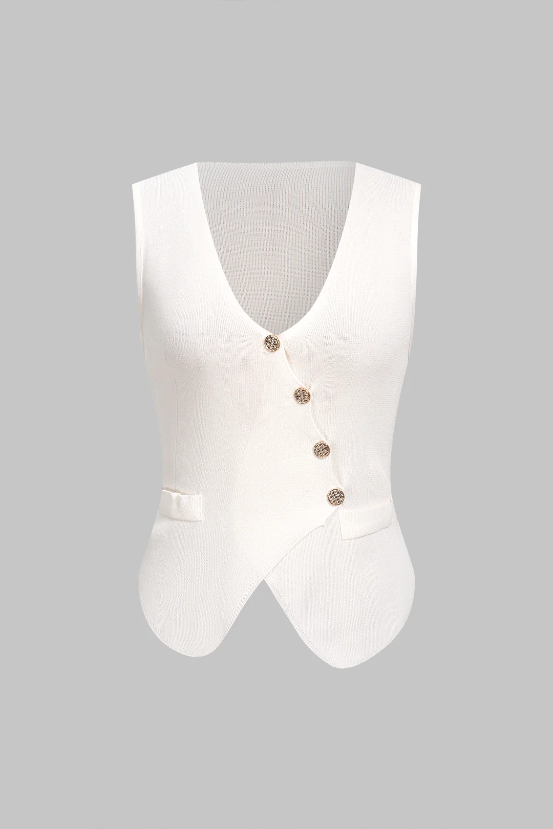 Knit Asymmetrical Metallic Button Tank Top