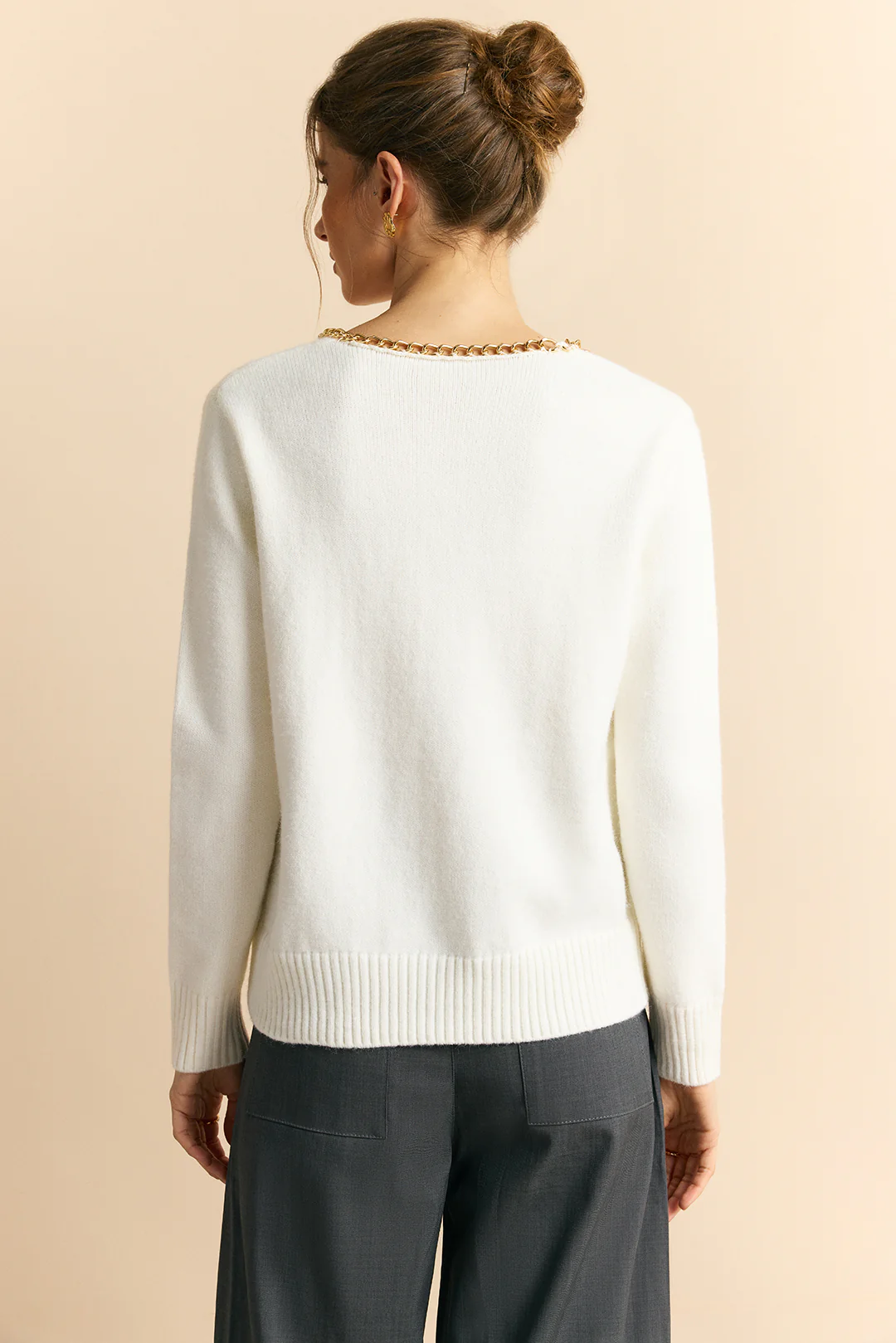 Knit V-Neck Chain Long-Sleeve Top - Image 2