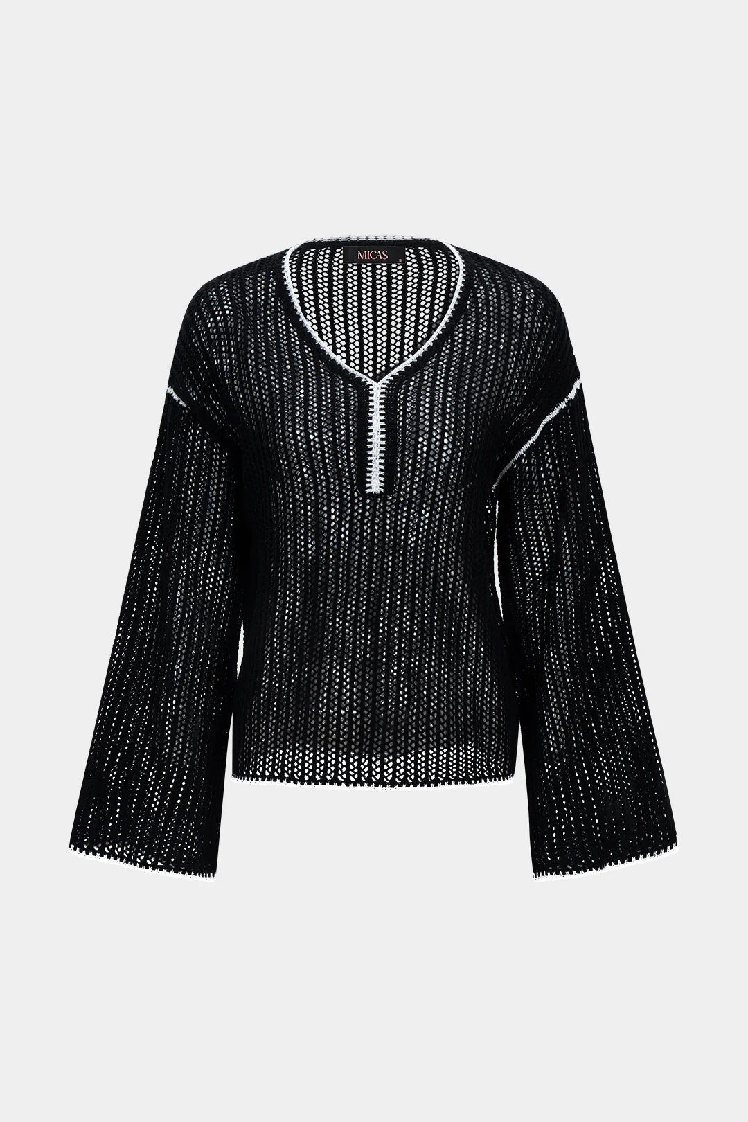 V-Neck Knit Hollow Out Long Sleeve Cover Up