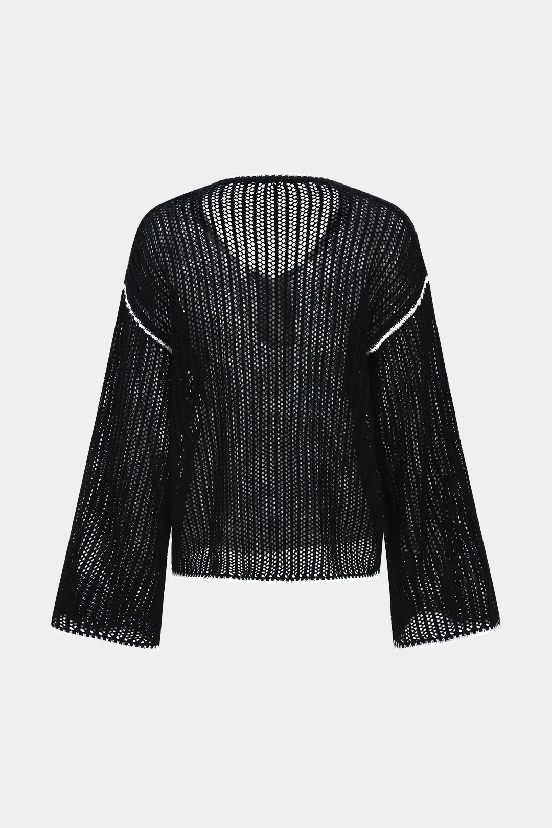 V-Neck Knit Hollow Out Long Sleeve Cover Up - Image 2
