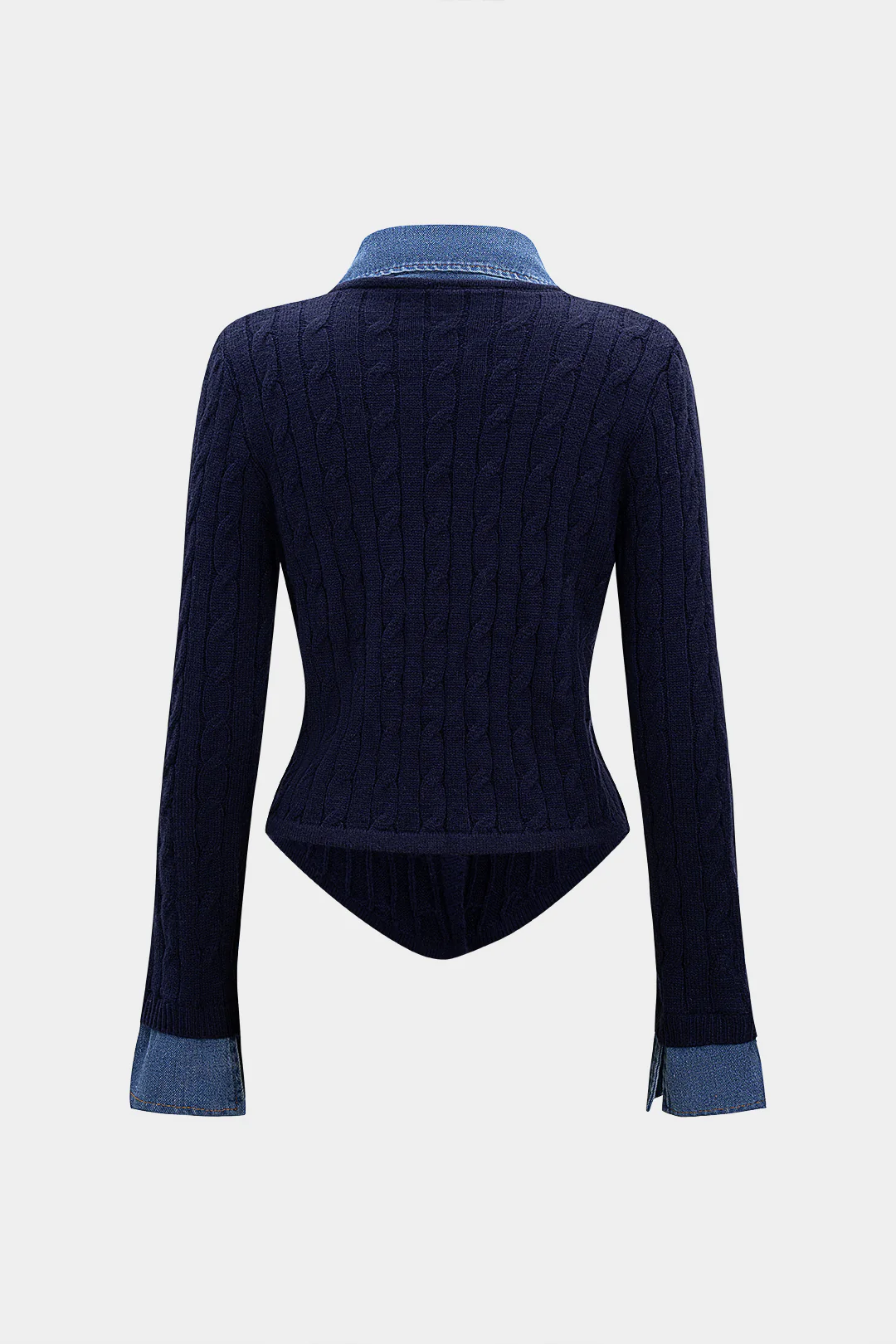 Cable Knit Patchwork Button Long-Sleeve Top - Image 2