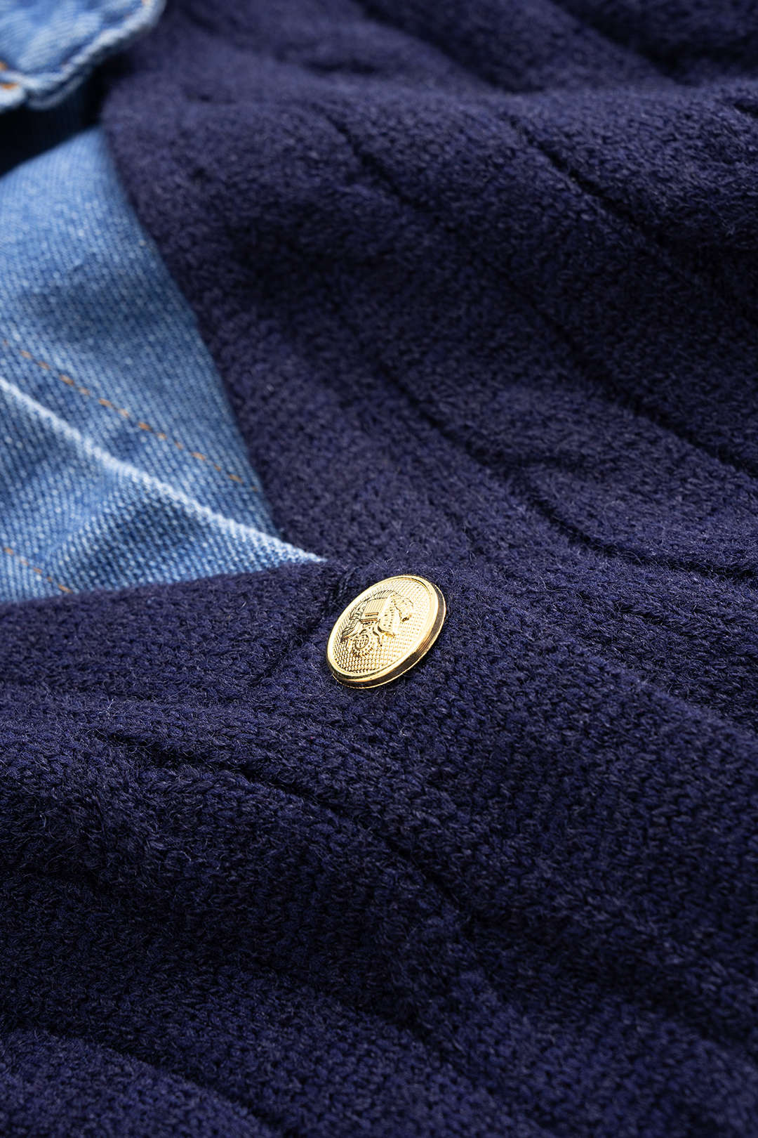 Cable Knit Patchwork Button Long-Sleeve Top - Image 3