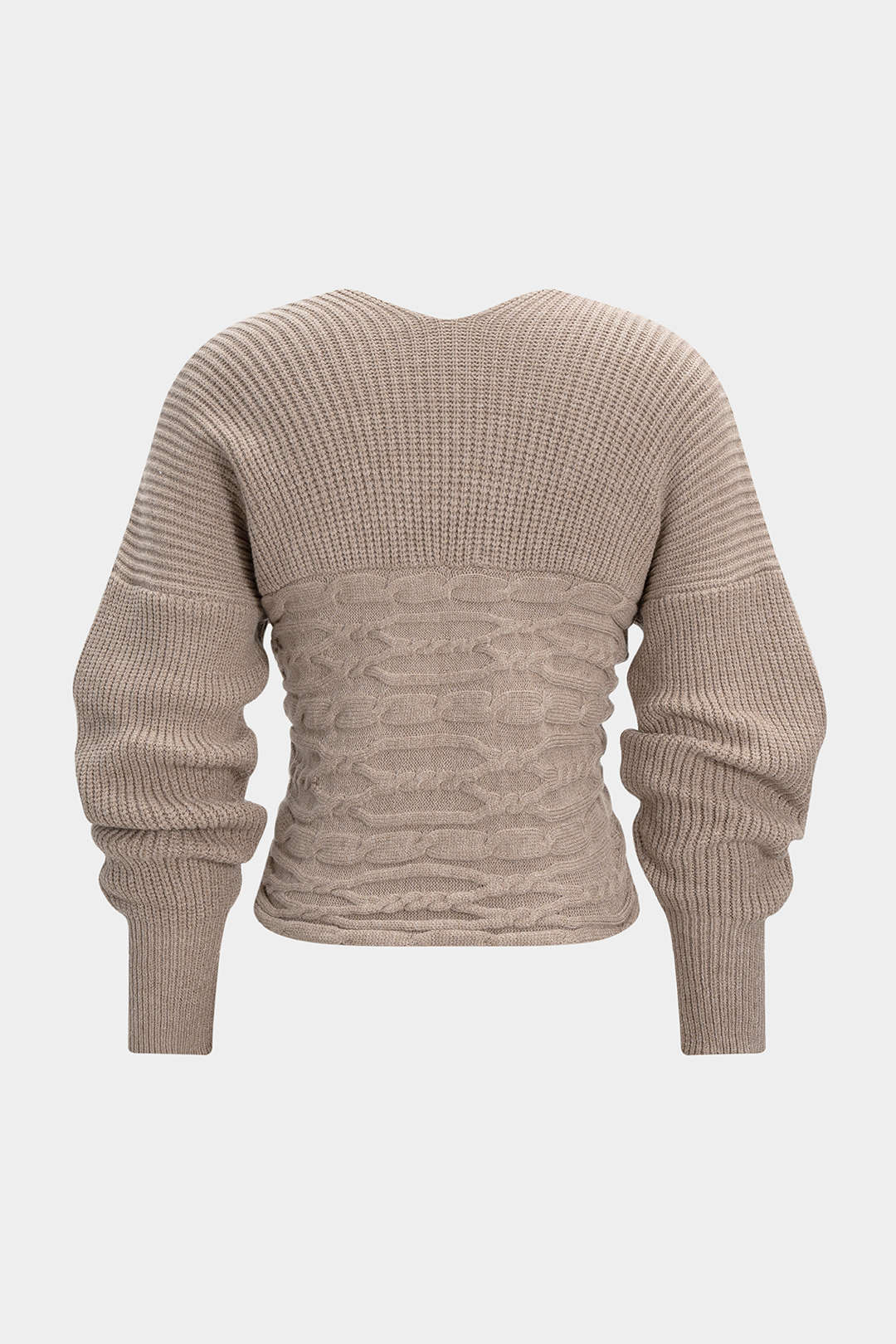 Cable Knit Crossed V-Neck Long-Sleeve Top - Image 2