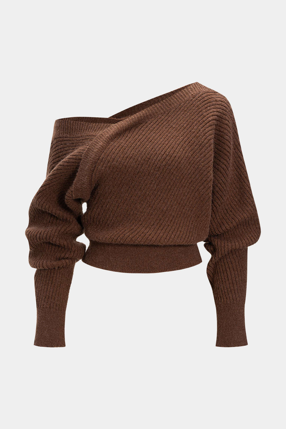 Knit Asymmetrical Ribbed Long-Sleeve Top