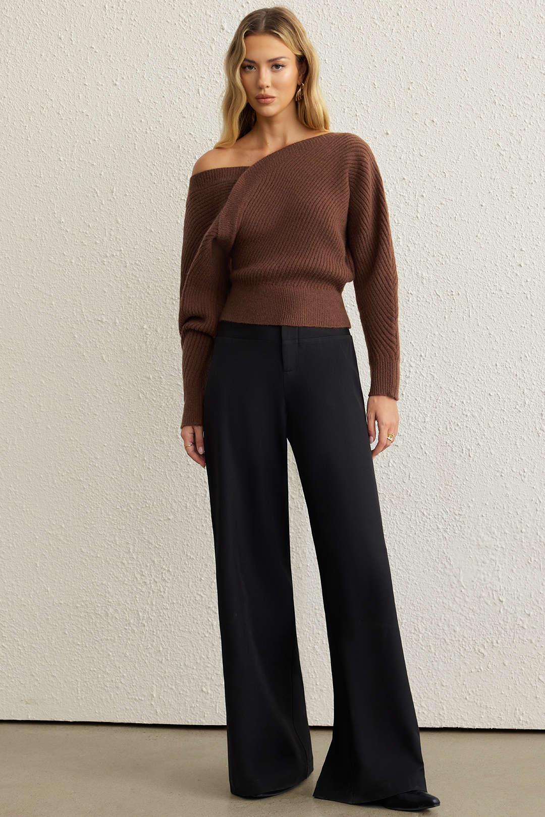 Knit Asymmetrical Ribbed Long-Sleeve Top - Image 7