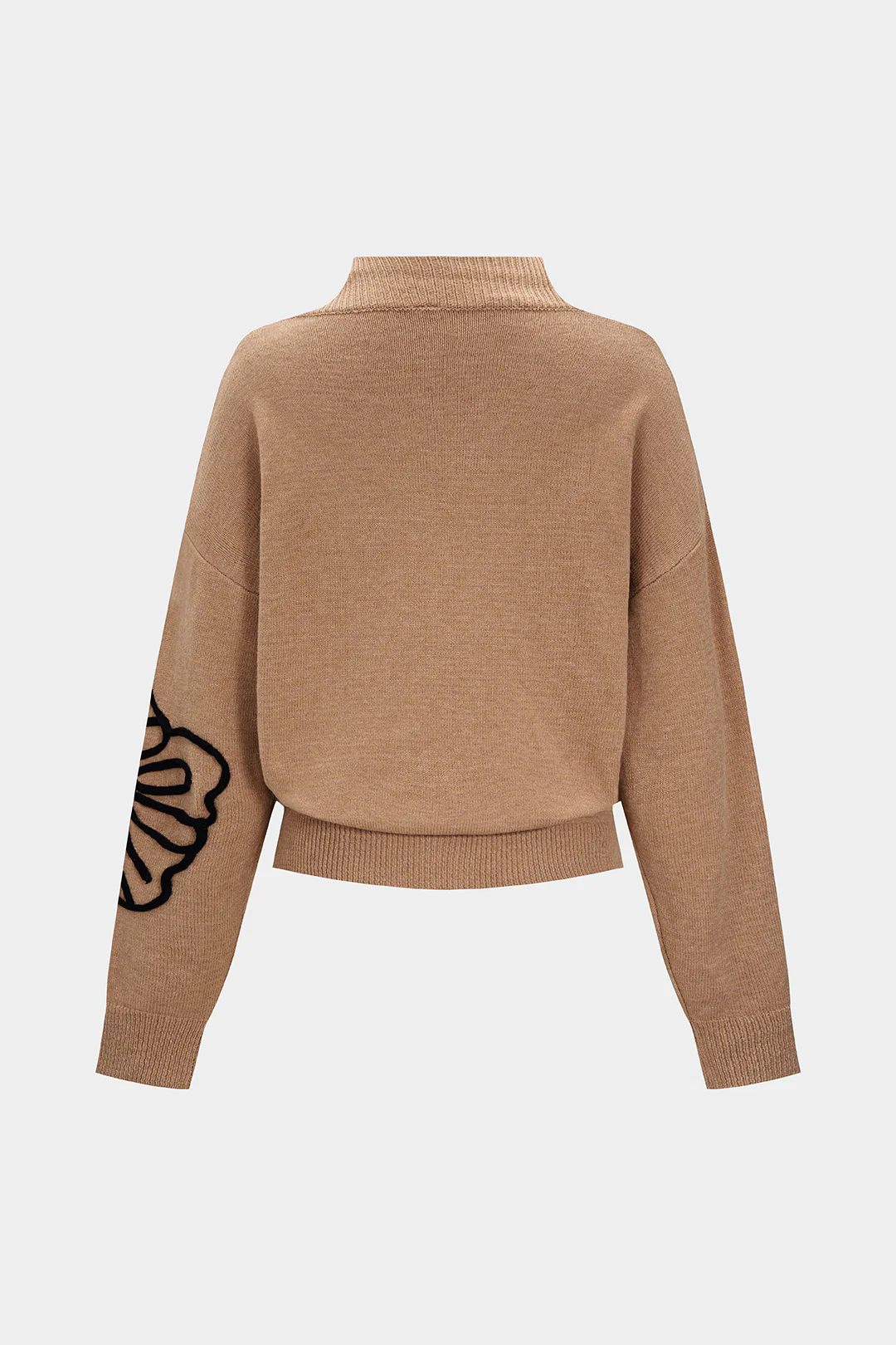 Knit Flower Embroidery High Collar Long-Sleeve Top - Image 2