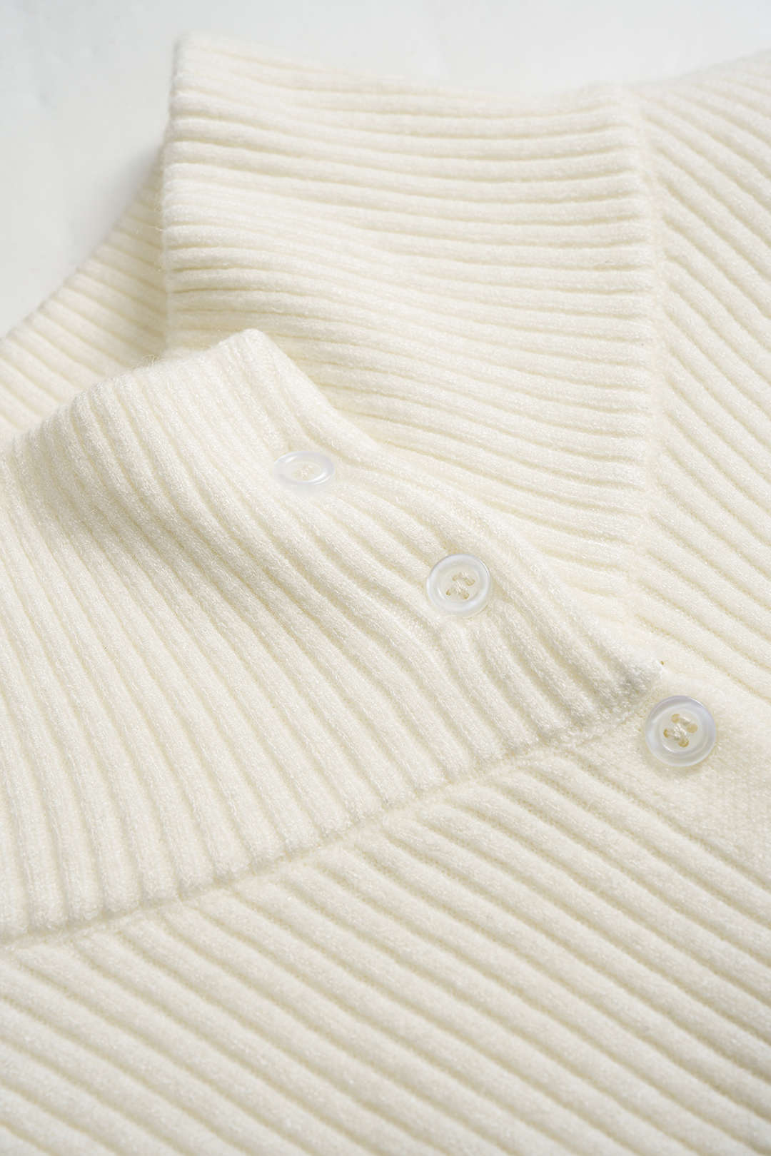 Knit Stand Collar Irregular Button Long-Sleeve Top - Image 3