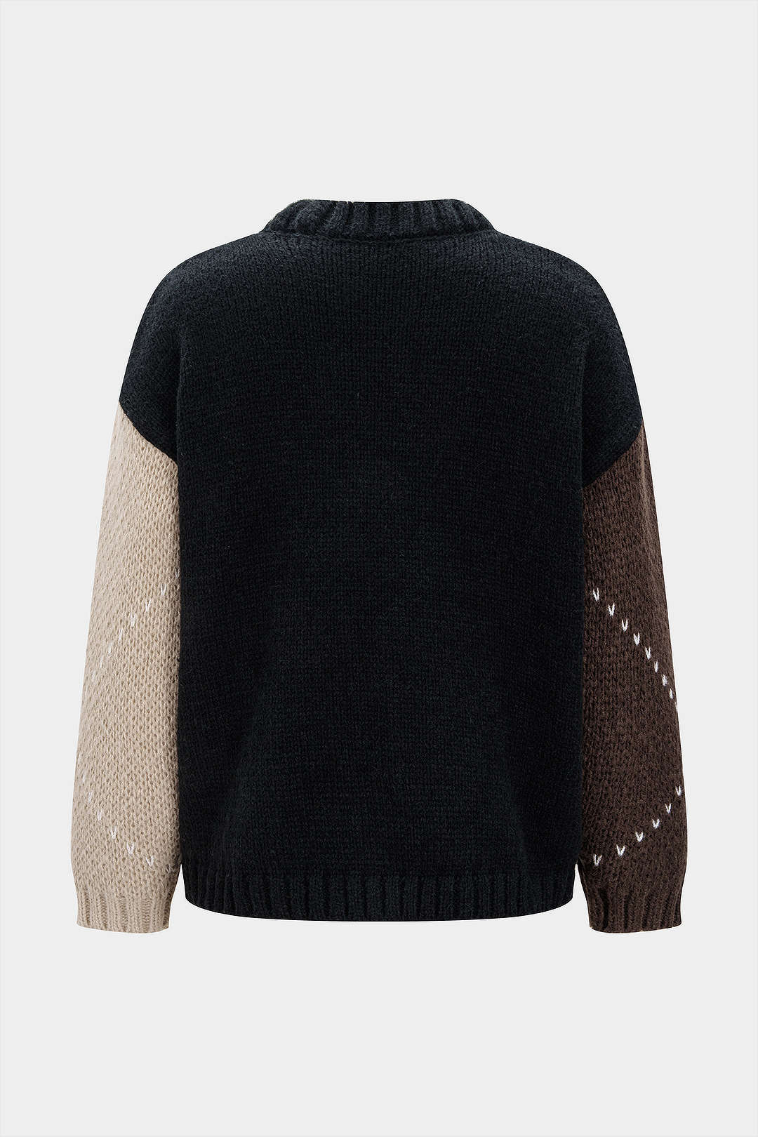 Knit Contrast Diamond Pattern Long-Sleeve Top - Image 3