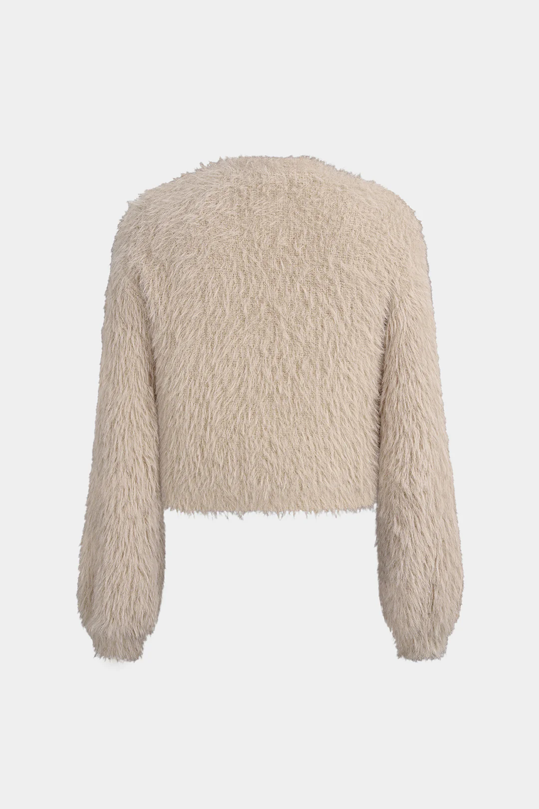 Plush Knit V-Neck One Button Long-Sleeve Top - Image 6