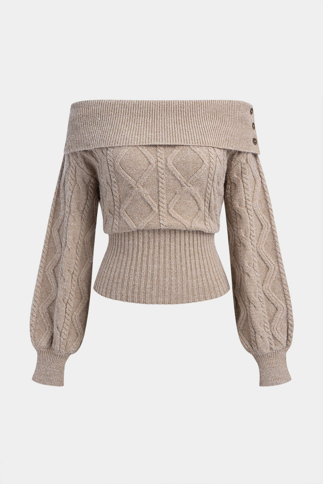 Knit Off-Shoulder Waist-Cinching Long-Sleeve Top