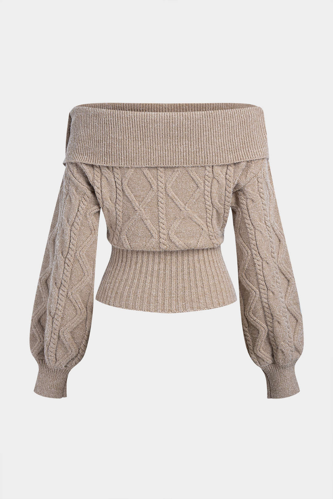 Knit Off-Shoulder Waist-Cinching Long-Sleeve Top - Image 2