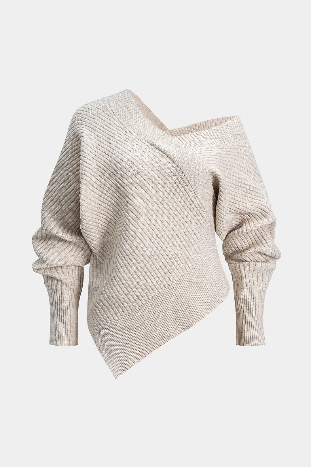 Plus Size Knit V-Neck Asymmetrical Long-Sleeve Top
